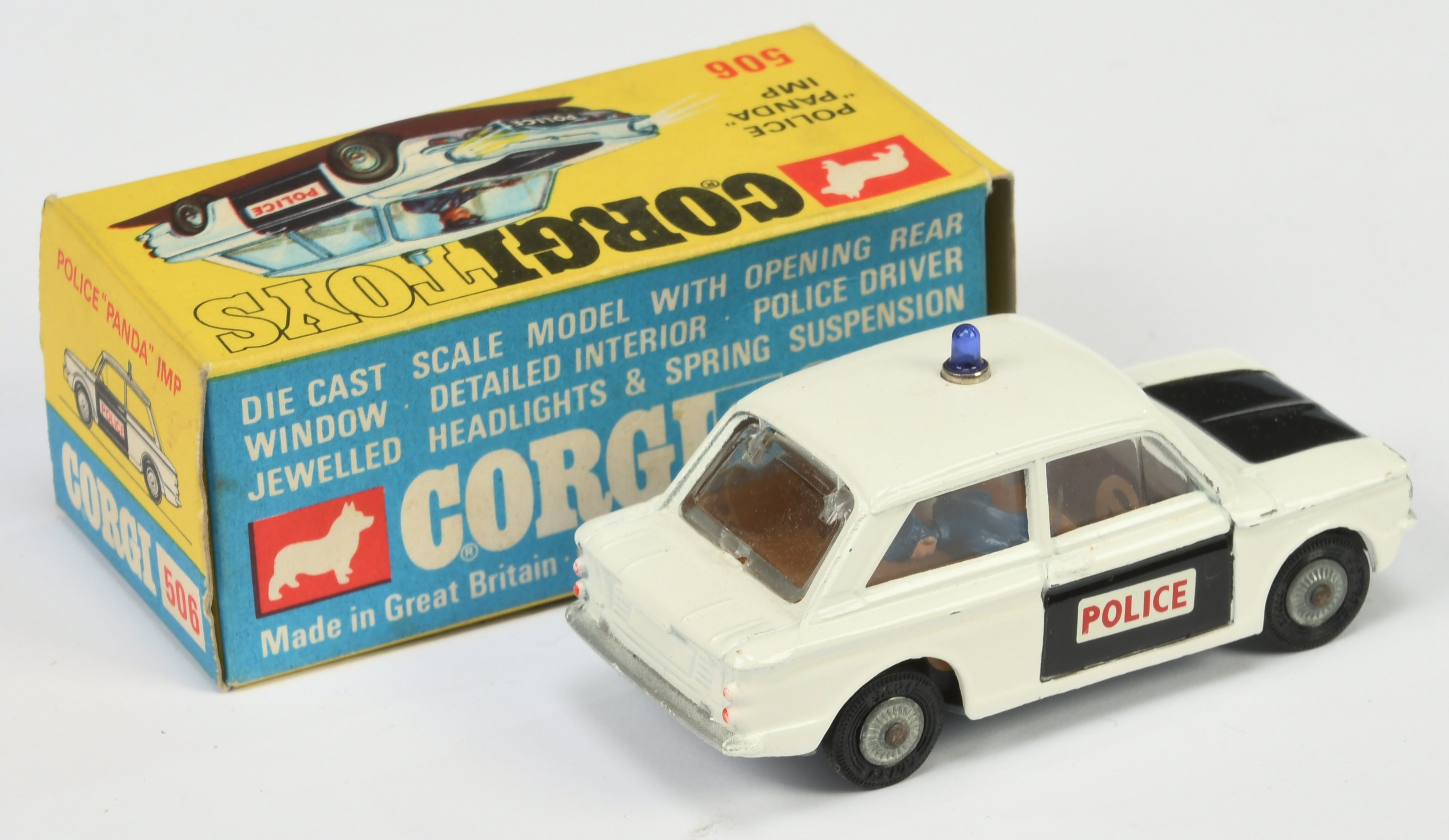 Corgi Toys 506 Sunbeam Imp "Police" Car  - White  body with black doors and bonnet, brown interio... - Image 2 of 2