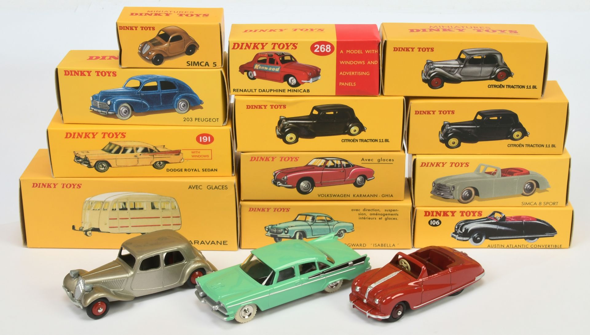 Dinky Toys (Atlas Editions) Group Of 12 To Include - 811 Caravan, 106 Austin Atlantic, 191 Dodge ...