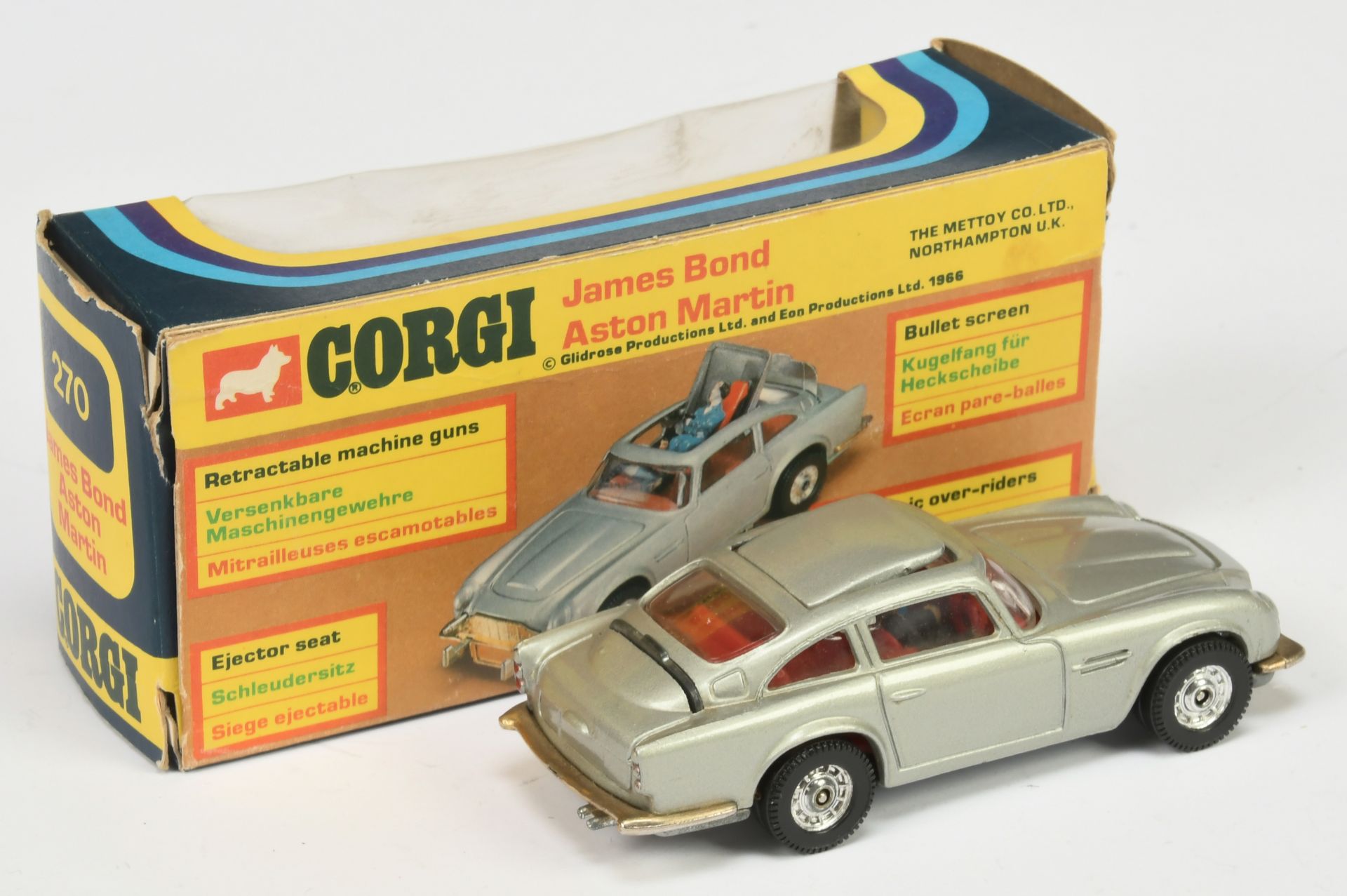 Corgi Toys 270 "James Bond" Aston Martin DB5 - 2nd issue - Silver body, red interior with "James ... - Bild 2 aus 2