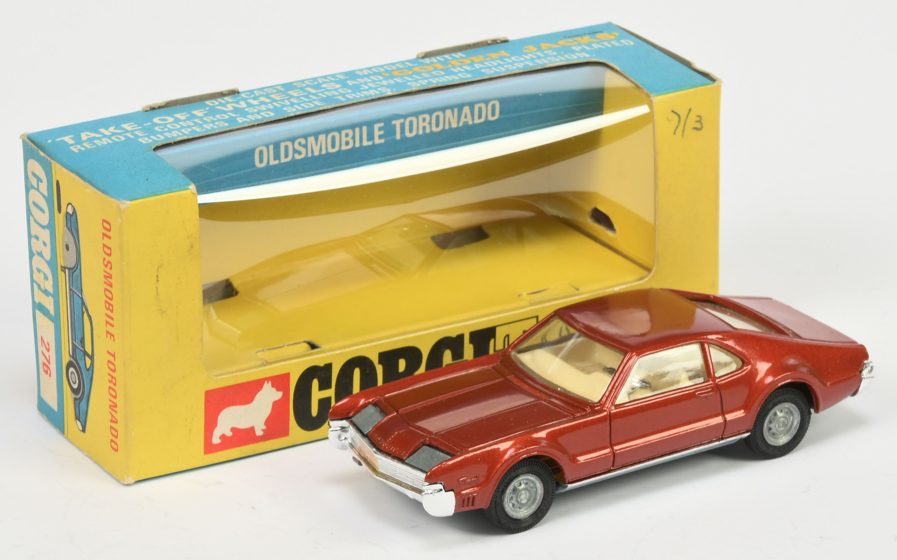 Corgi Toys  276 Oldsmobile Toronado - Metallic brown, cream interior, grey plastic tow hook and "...