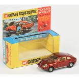 Corgi Toys 341 Marcos 850 GT - Maroon body, ivory interior, "Golden Jacks" Take-Off Wheels