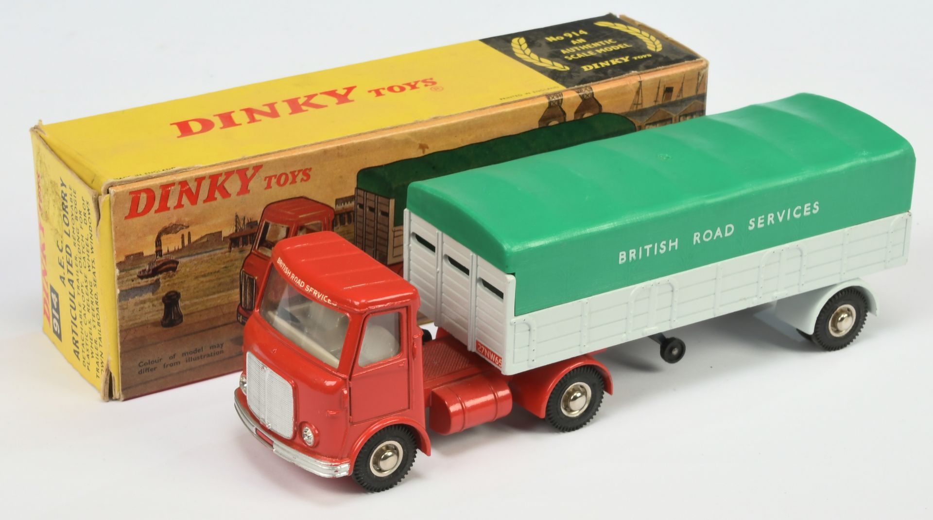 Dinky Toys 914 AEC "British Road Services" Truck and Trailer - Red Cab with pale grey Trailer and...