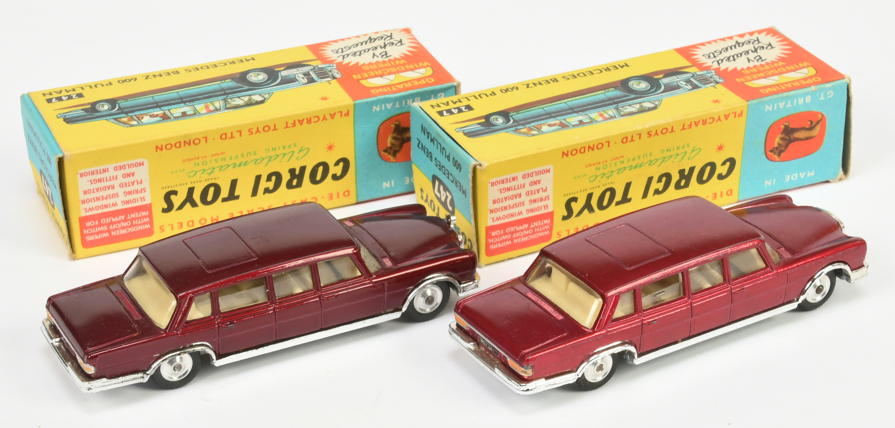 Corgi Toys  247 Mercedes 600 Pullman Limousine A Pair - (1) Maroon body, ivory interior, chrome t... - Image 2 of 2