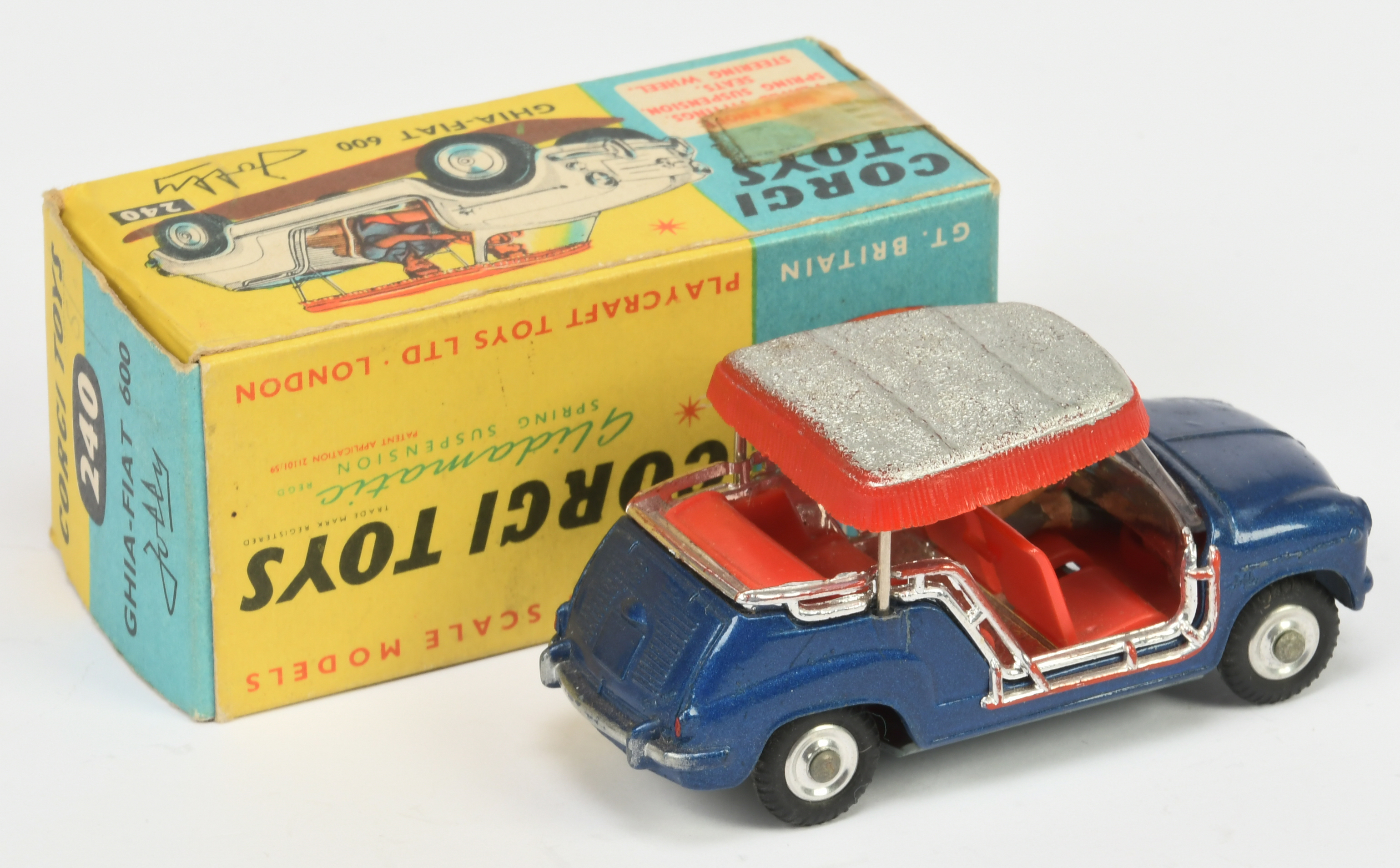 Corgi Toys  240 Ghia-Fiat 500 Jolly - dark blue body, red interior with figures, silver and red p... - Image 2 of 2