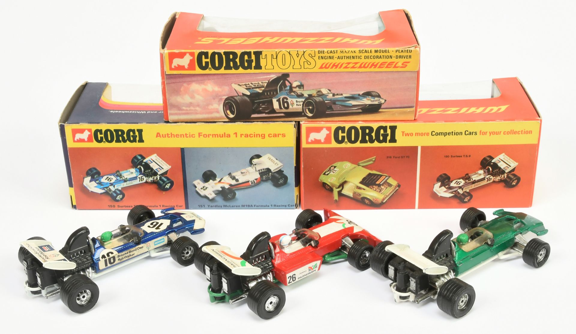 Corgi Toys Whizzwheels Group Of 3 Racing Cars - (1) 150 Surtees TS9 - blue, white, racing No.16, ... - Bild 2 aus 2