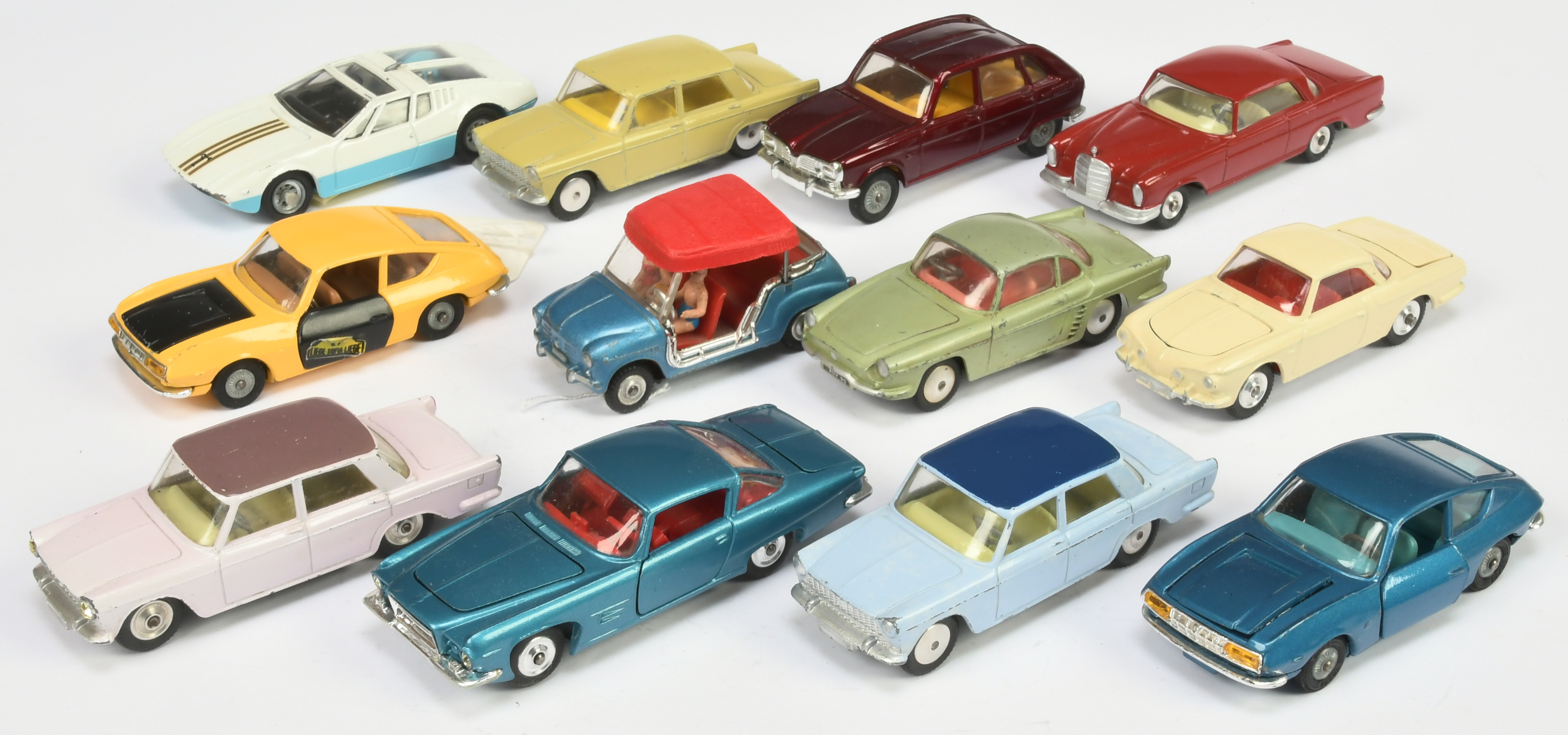 Corgi Toys Unboxed Group  To Include - Fiat Jolly 600 Ghia - Metallic blue, Lancia Fulvia - Yello...