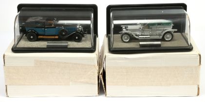 Franklin Mint (1/24th) Scale A Pair - (1) Rolls Royce Silver Ghost - Silver body with green seats...