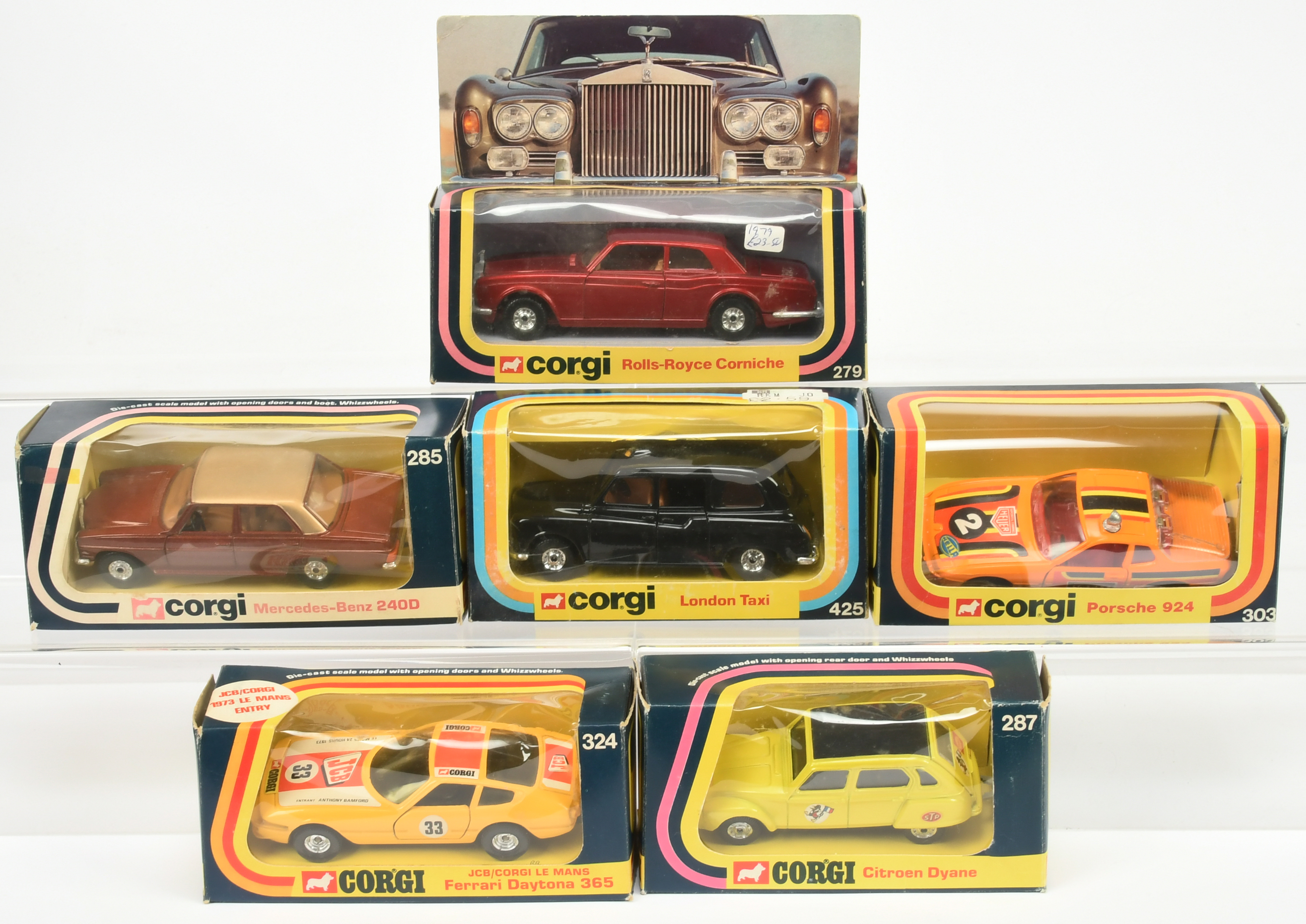 Corgi Toys Group Of 6 To Include - 279 Rolls Royce Corniche, 285 Mercedes 240D, 425 London "Taxi"...