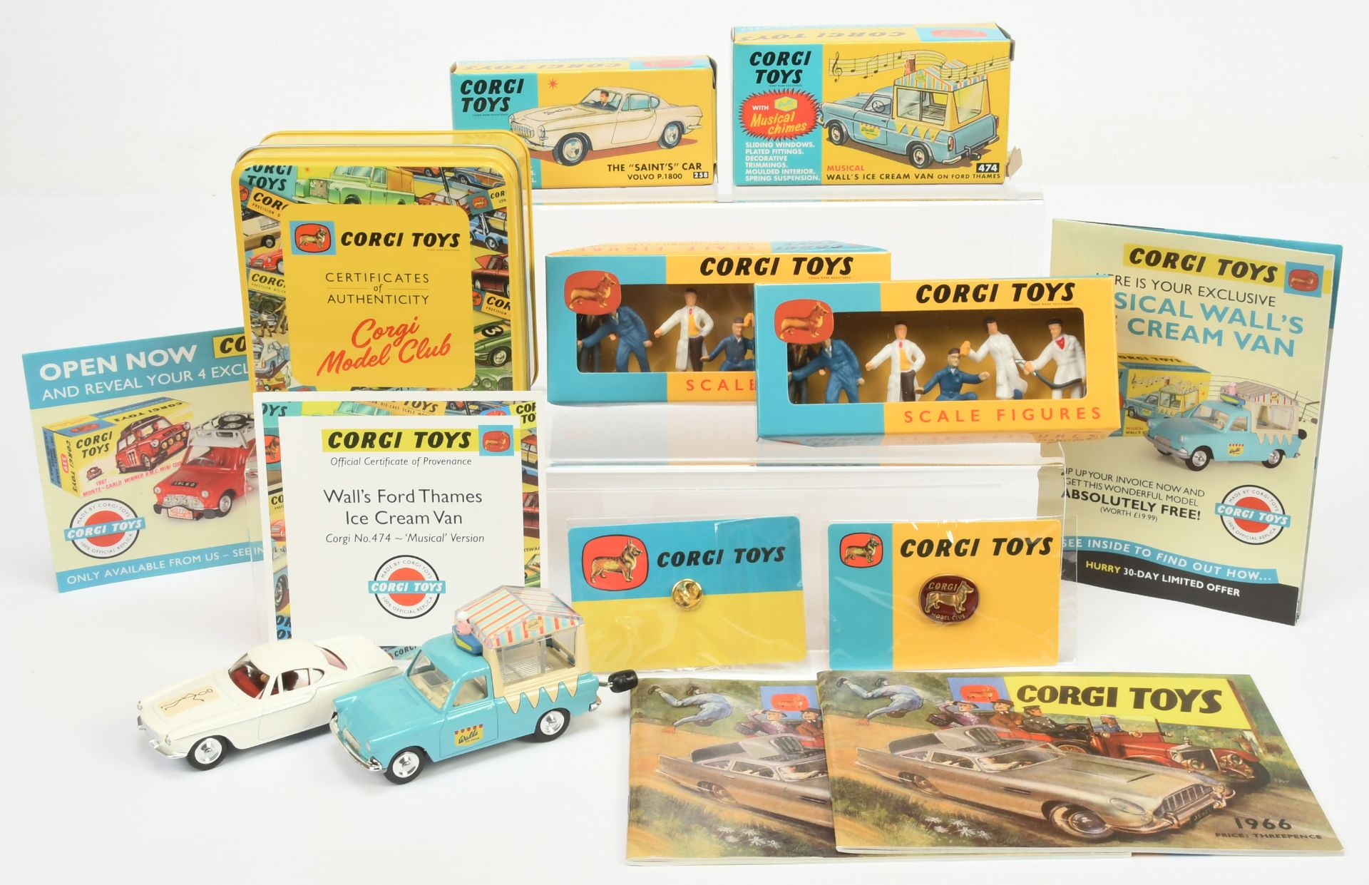 Corgi Toys Group To Include 474 Ford Thames Ice Cream Van "Wall's", 259 Volvo P1800 "The saint" ,...