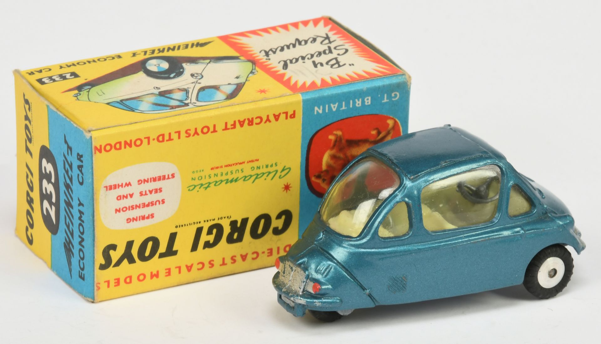 Corgi Toys 233 Heinkel Economy Car - Kingfisher blue body, lemon interior, silver trim and flat s... - Image 2 of 2