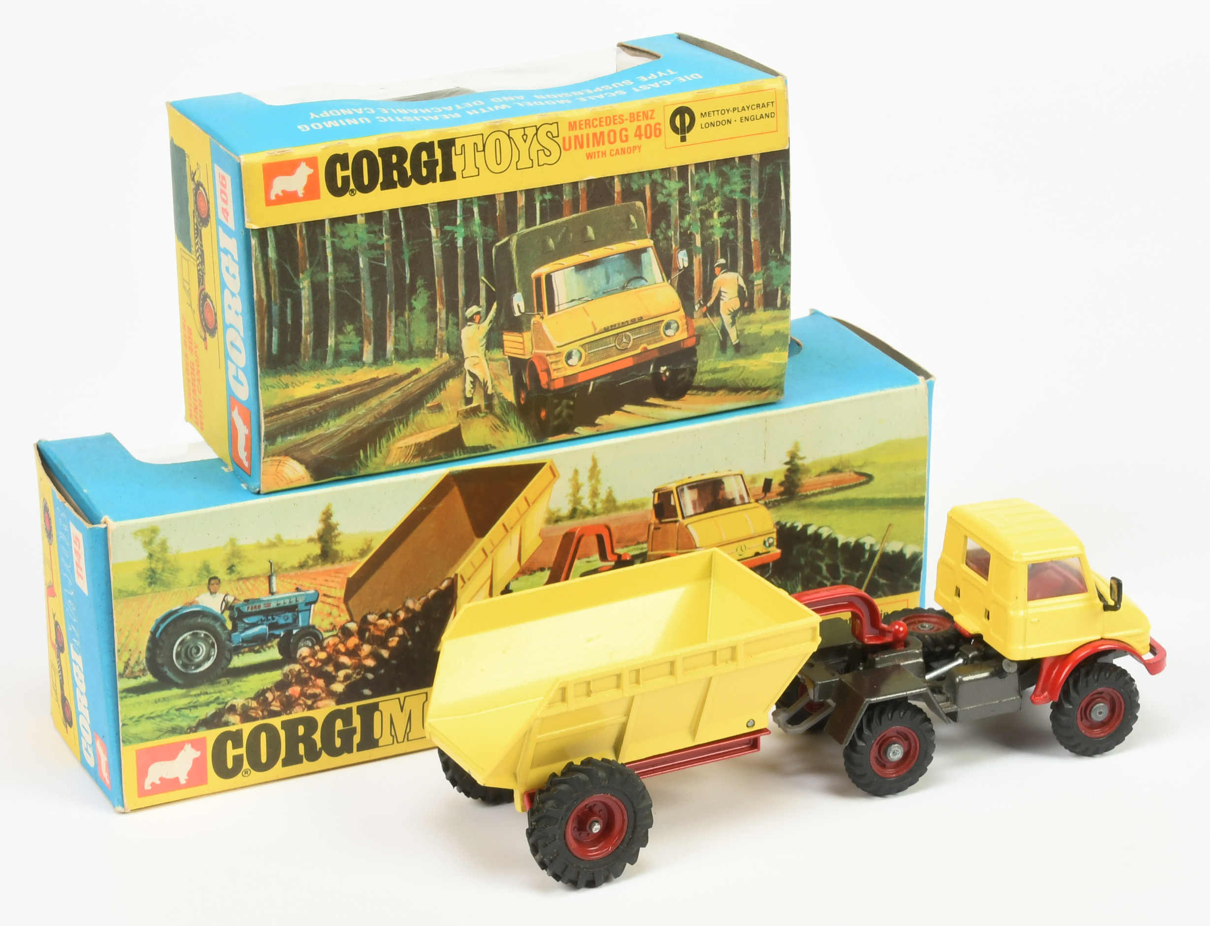 Corgi Toys 406 Mercedes Unimog 406 - yellow cab and back, red including interior, graphite chassi... - Image 2 of 2