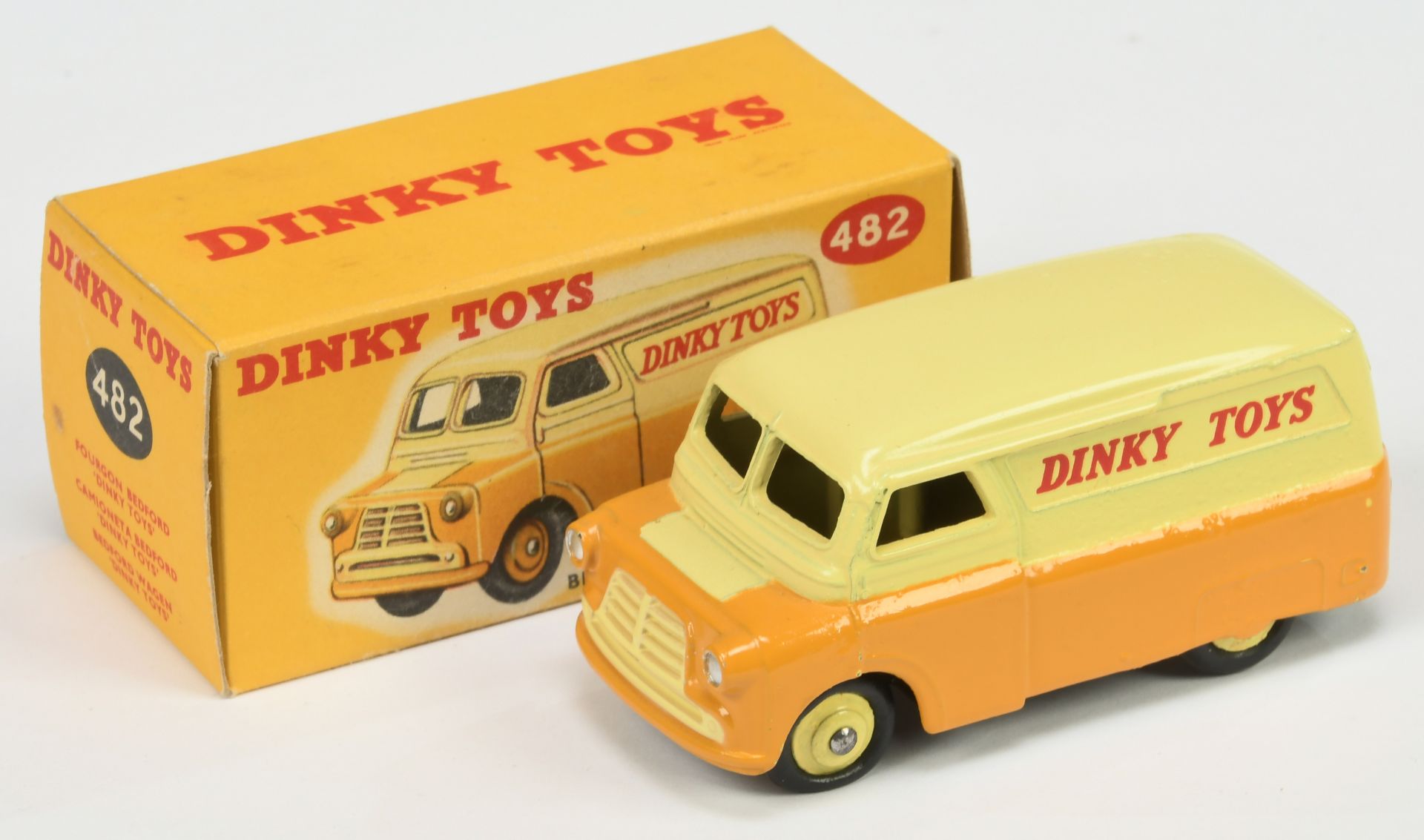 Dinky Toys 482 Bedford "Dinky Toys" Delivery Van - Two-Tone yellow, rigid hubs -