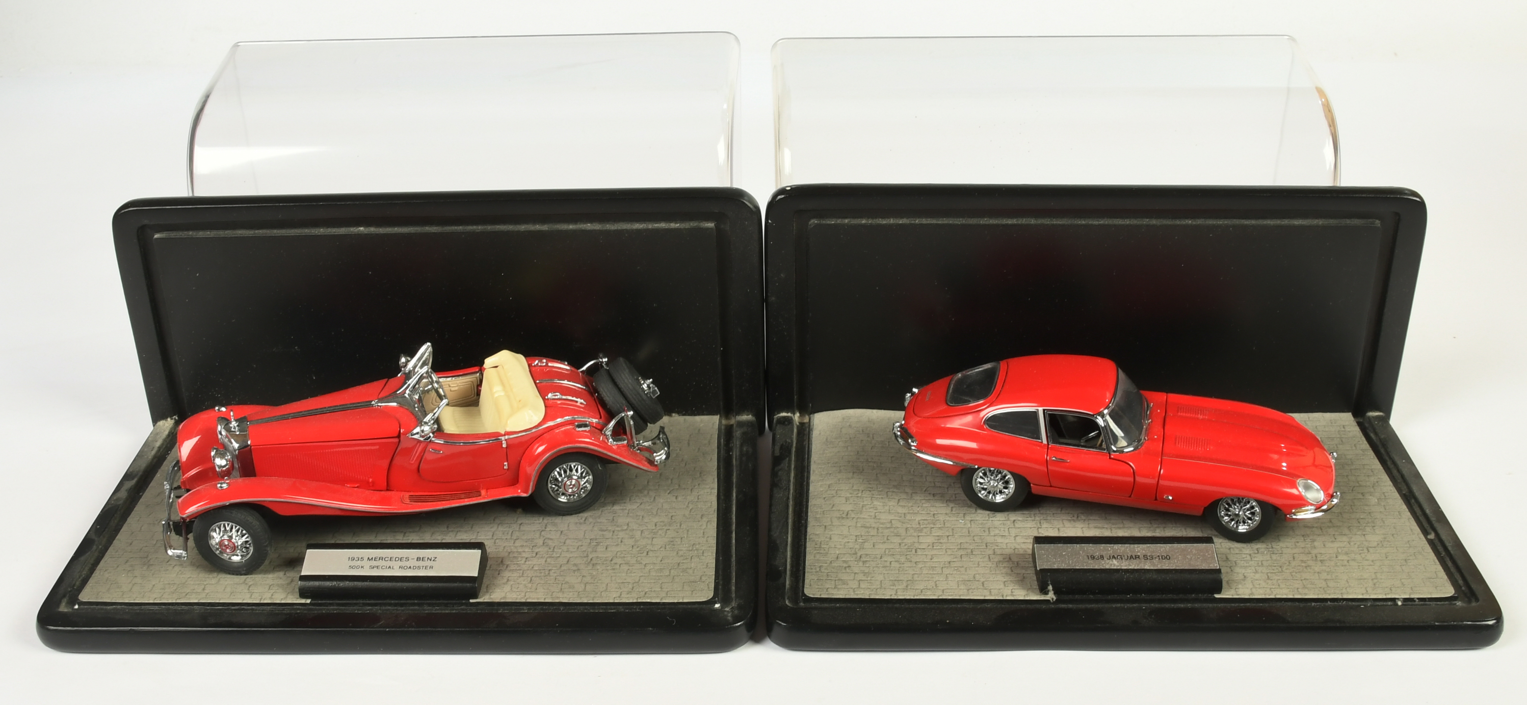 Franklin Mint (1/24th) Scale A Pair - (1) Mercedes 500k - red Body and (2) jaguar Type E - Red 