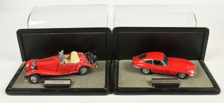 Franklin Mint (1/24th) Scale A Pair - (1) Mercedes 500k - red Body and (2) jaguar Type E - Red