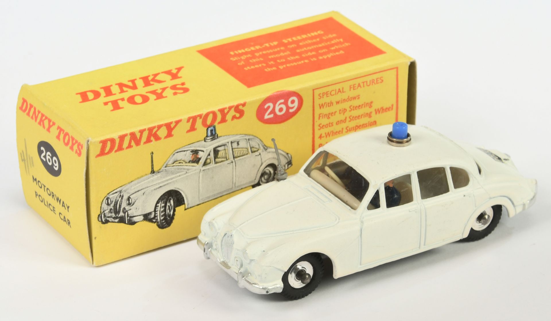 Dinky Toys 269 Jaguar 3.4 Litre "police" Motorway Patrol Car - White body, off white interior wit...