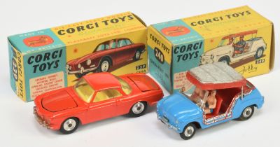 Corgi Toys 239 Volkswagen 1500 Karmann Ghia - Orange-Red body, yellow interior, silver trim, spun...