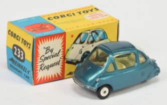 Corgi Toys 233 Heinkel Economy Car - Kingfisher blue body, lemon interior, silver trim and flat s...