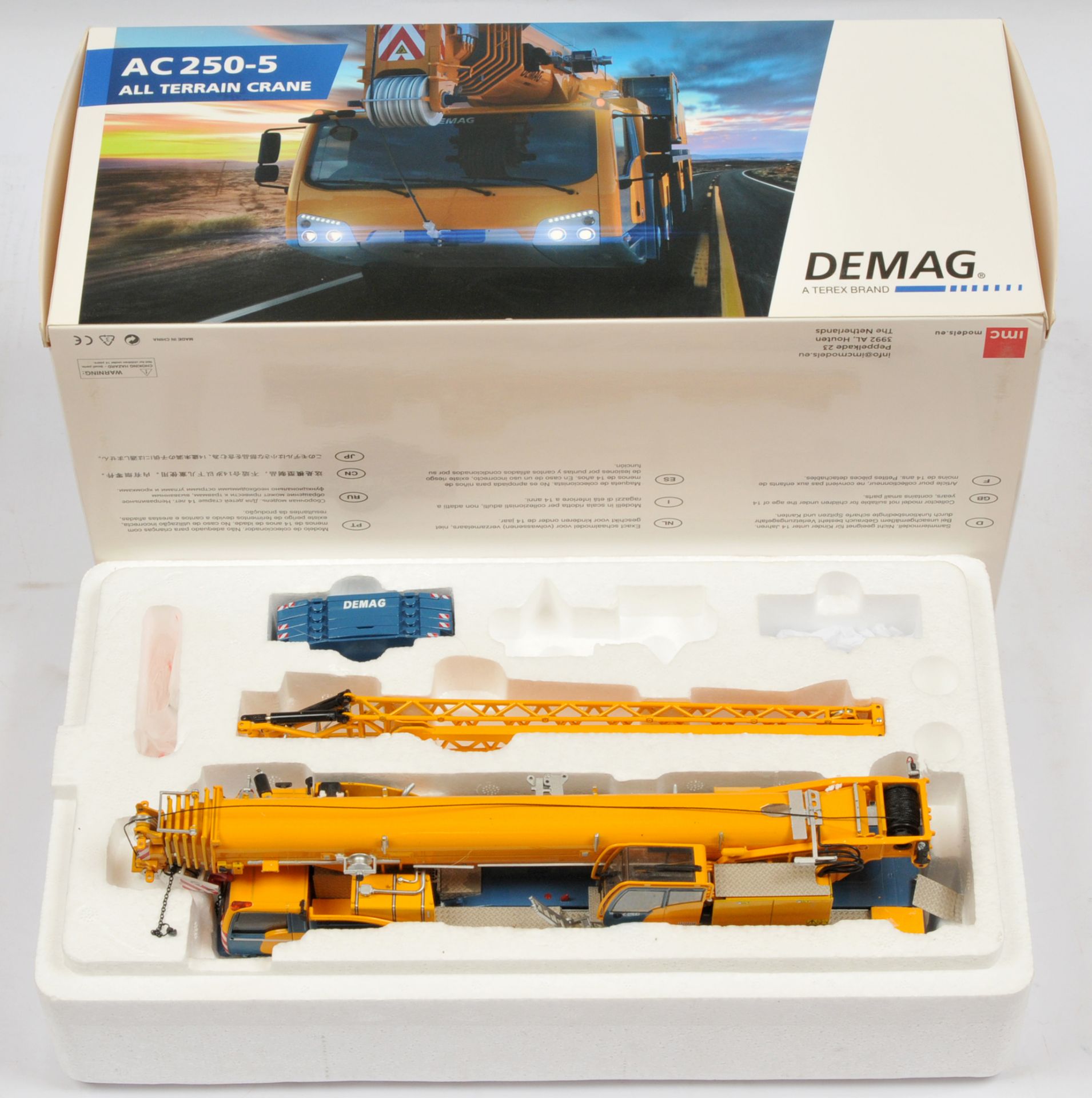 IMC  Models (1/50th) Demag AC 250-5 Mobile Crane - yellow and blue - Excellent (contents not chec...
