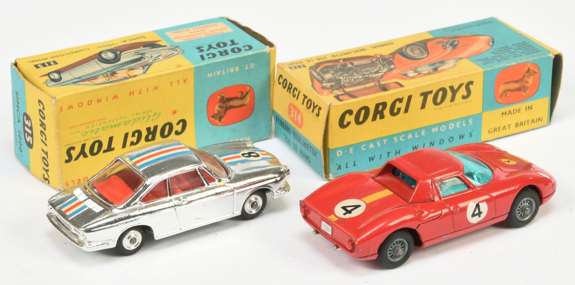 Corgi Toys A Pair - (1) 314 Ferrari 250 Le Mans Berlinetta - Red body, blue windows, wire wheels,... - Bild 2 aus 2