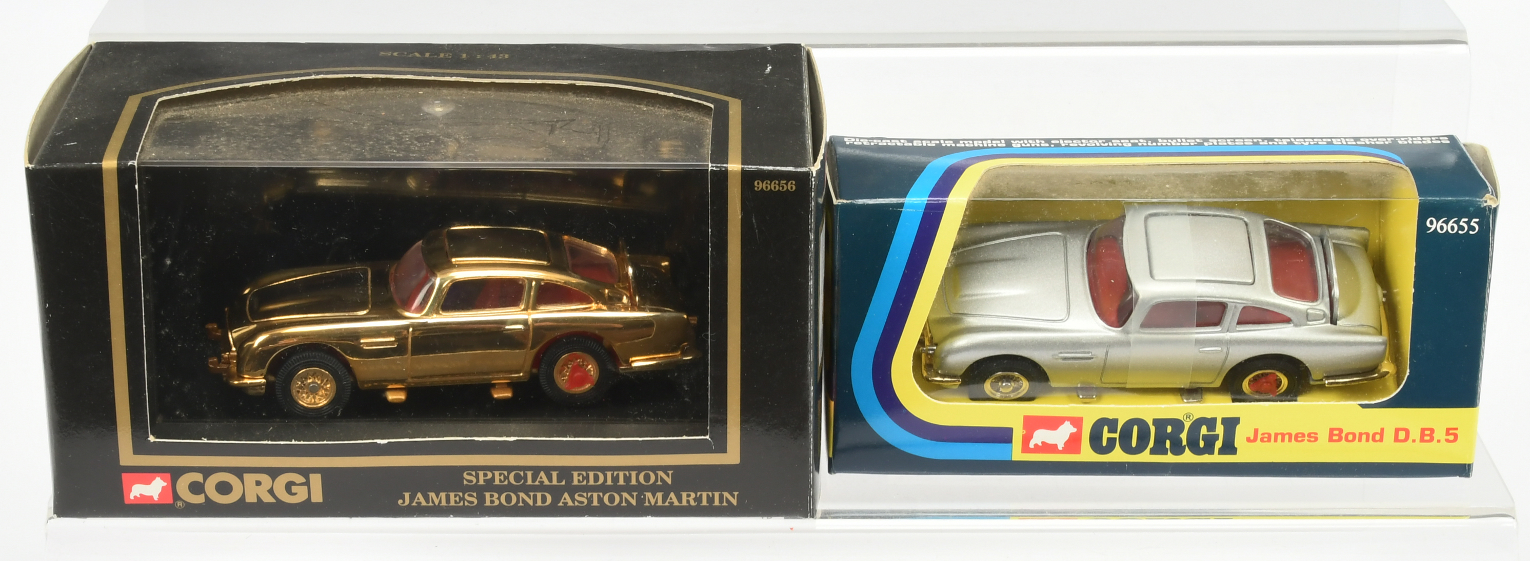 Corgi Toys "James Bond" A Pair Of 1995 issues  - (1) 96655 Aston Martin DB5 - Silver, Red Tyre sl...