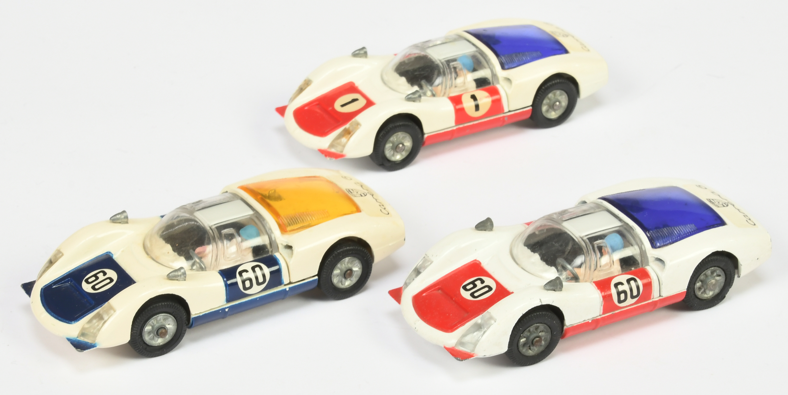 Corgi Toys Unboxed Group Of Porsche Carrera 6 Racing Cars To Include - (1) White body, red doors ...