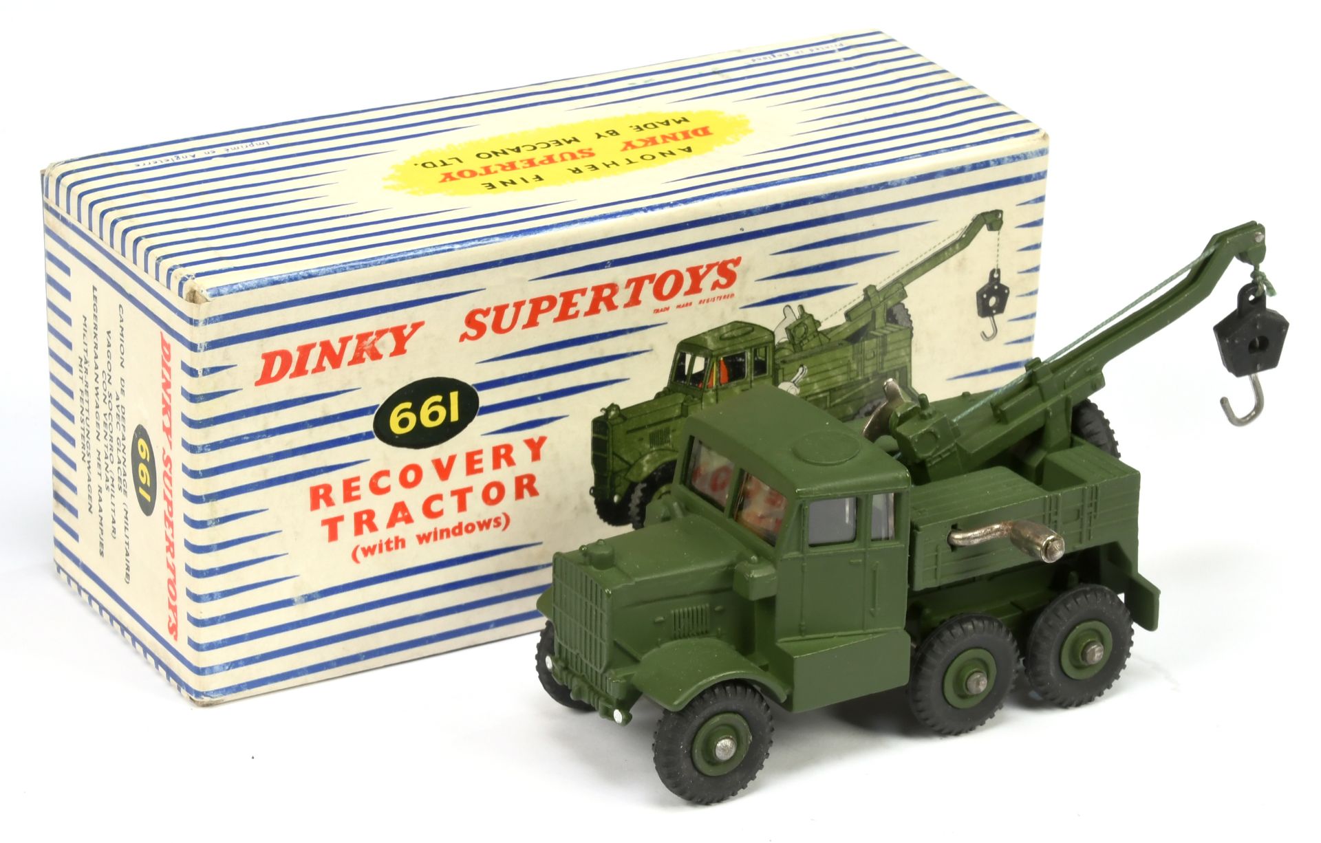 Dinky Toys Military 661 Scammell Recovery Tractor - Green including supertoy hubs, with windows