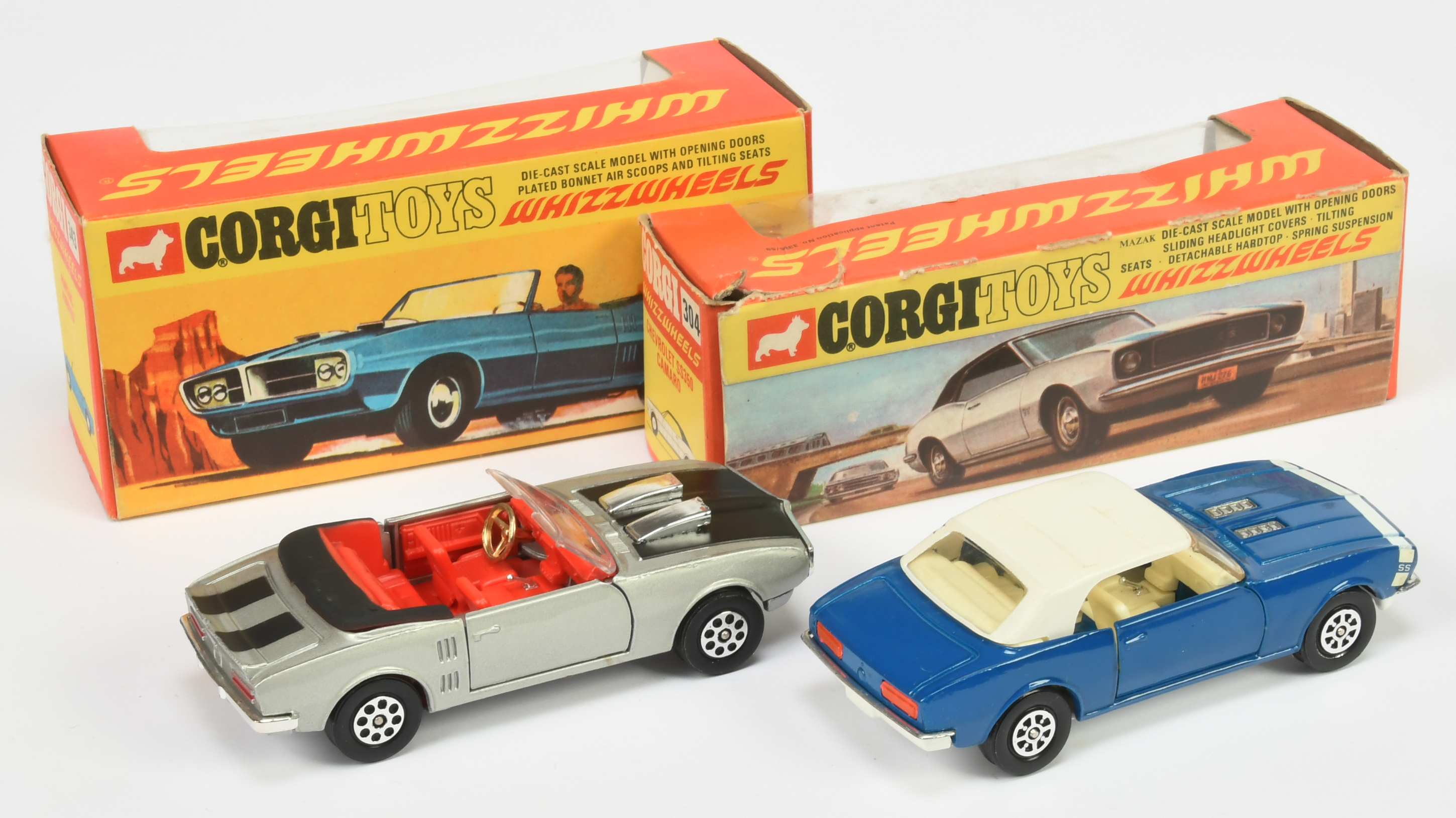 Corgi Toys Whizzwheels A Pair - (1) 304 Chevrolet SS350 Camaro - Blue body, white hood and front ... - Image 2 of 2