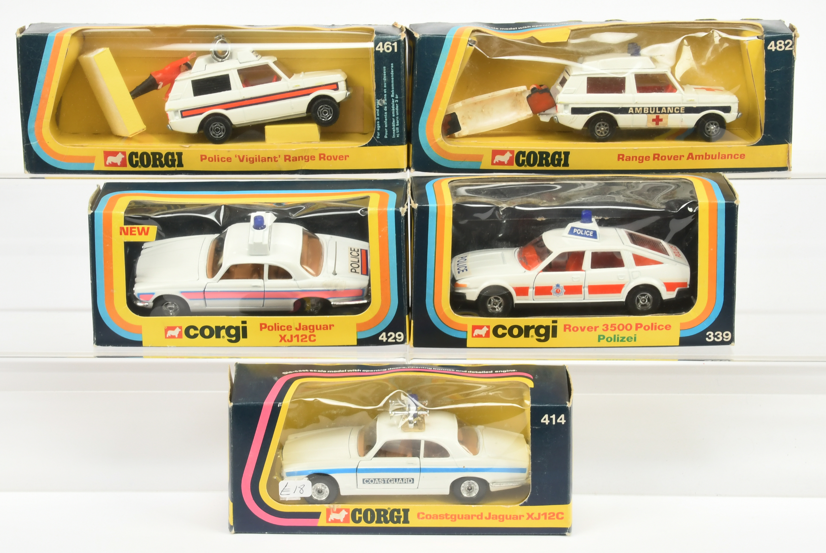 Corgi Toys Group Of Emergency Related To Include - 339 Rover "Police", 414 Jaguar XJ12C "Coastgua...