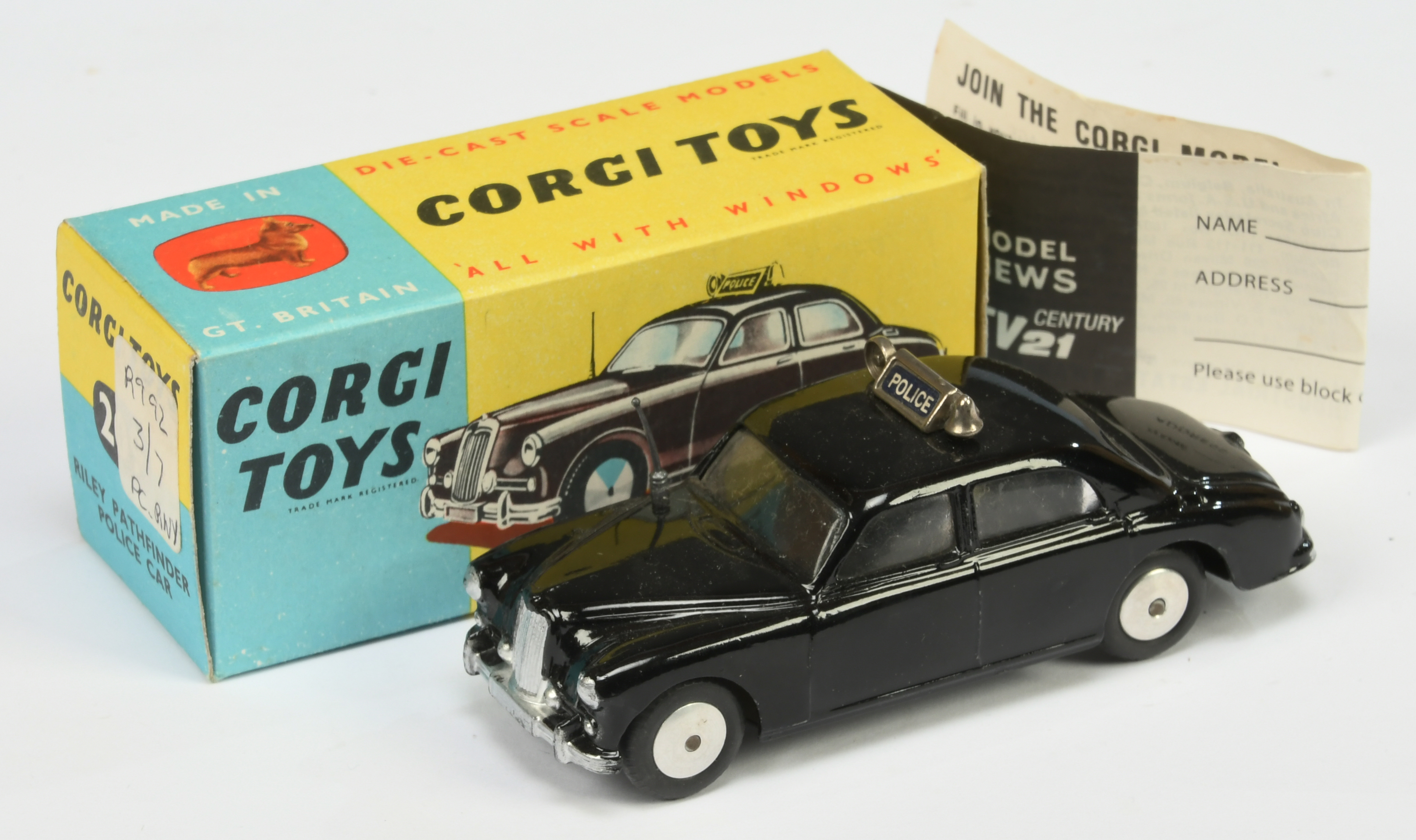 Corgi Toys 209 Riley Pathfinder "police" Car - Black body, silver trim, aerial, flat spun hubs - ...