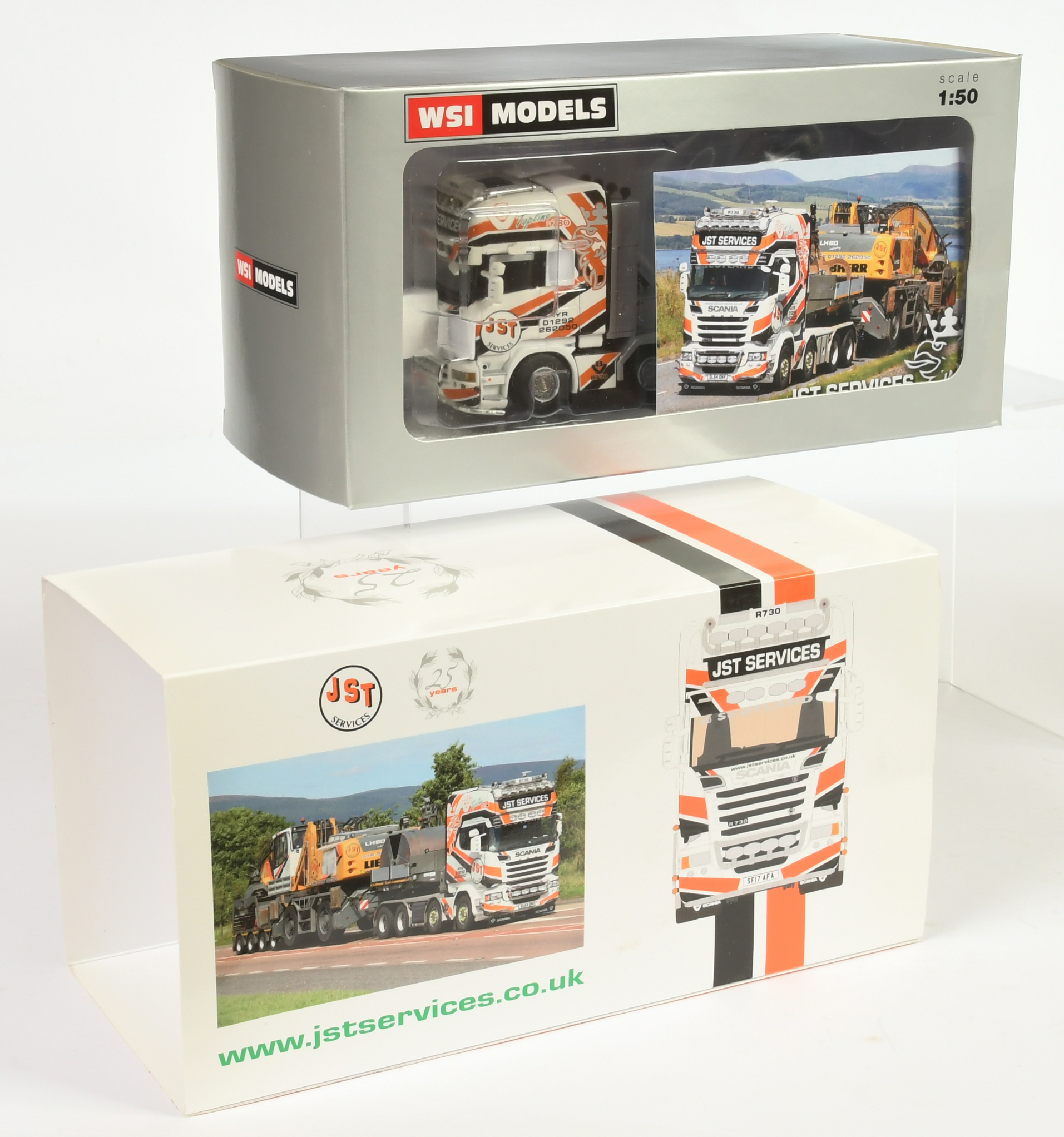 WSI Models (1/50th) 02-2187  Scania Streamline Topline "JST Services" - White, black and orange -...