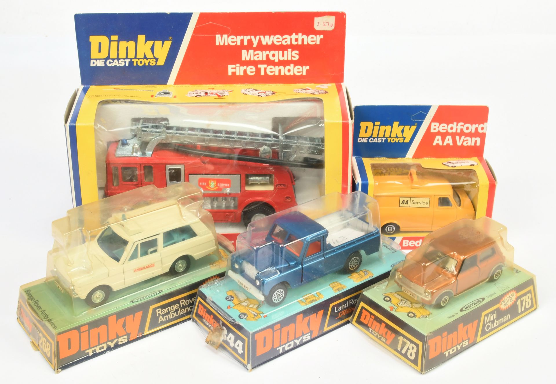 Dinky Toys Group to Include 285 Merryweather Marquis Fire Tender, 344 Land Rover, 178 Mini Clubma...