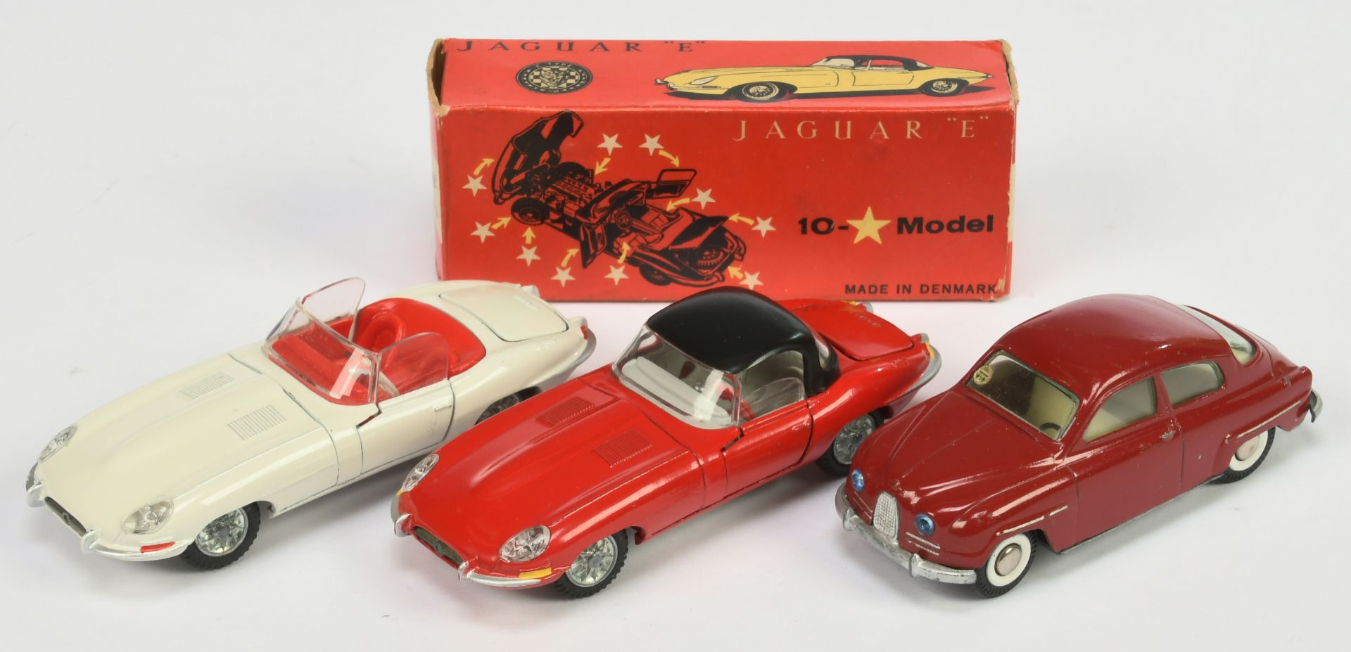Tekno Group Of 3 - (1) 926 Jaguar Type E Open top - Off white, red interior - Excellent in a Good...