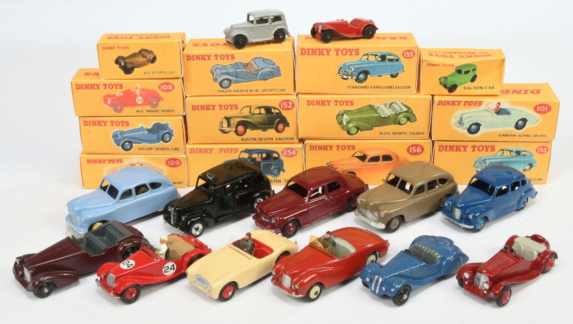 Dinky Toys Group To Include - 153 Standard Vanguard, 254 Austin "Taxi", 156 Rover 90 -  plus others