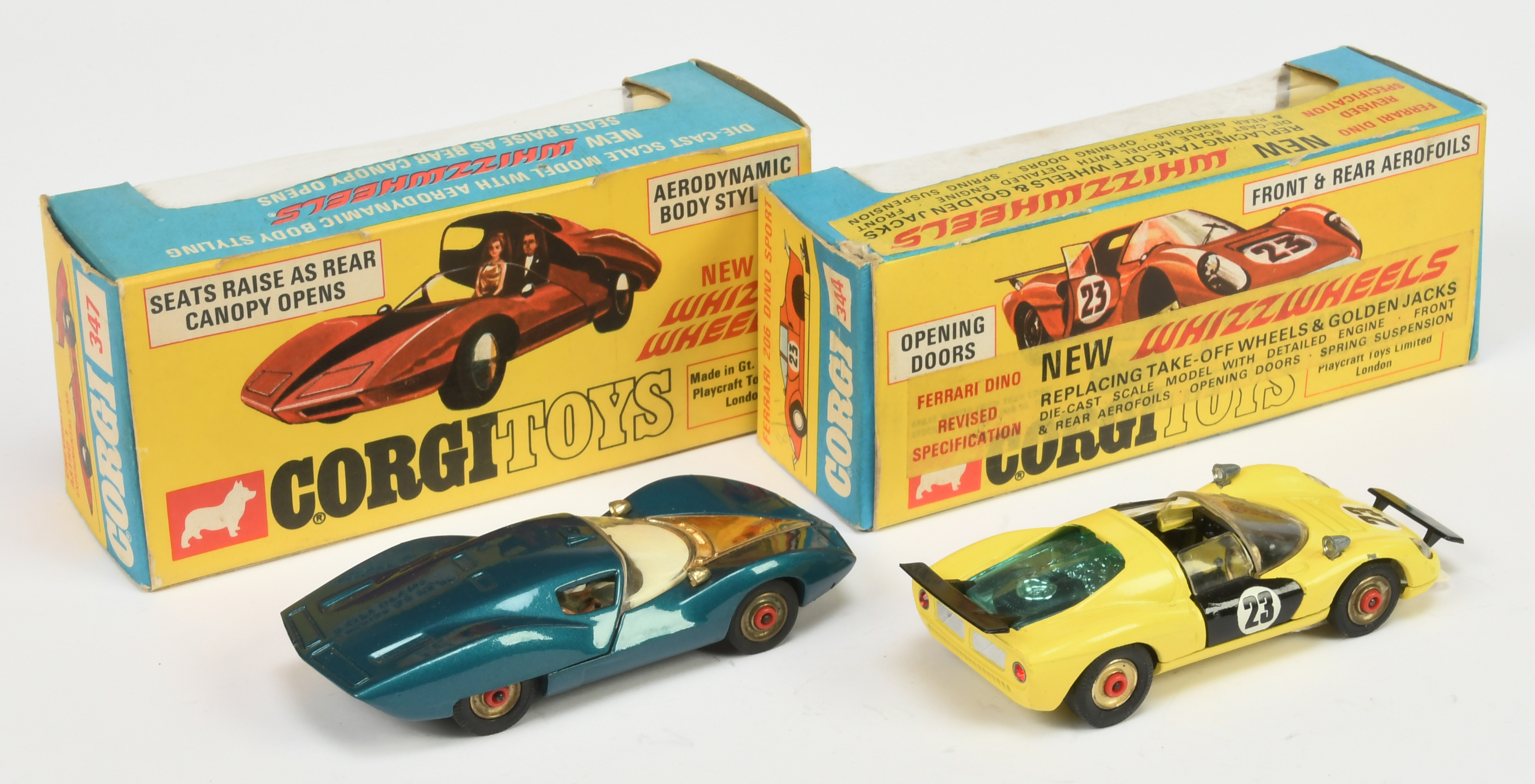 Corgi Toys Whizzwheels 344 Ferrari 206 Dino Sport - Yellow body, black doors and interior, racing... - Image 2 of 2