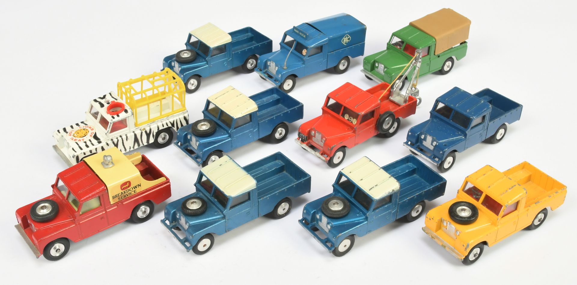 Corgi Toys  Unboxed Land Rover  - Group To Include - "RAC Radio Rescue" - Blue, "Lions Of Longlea...