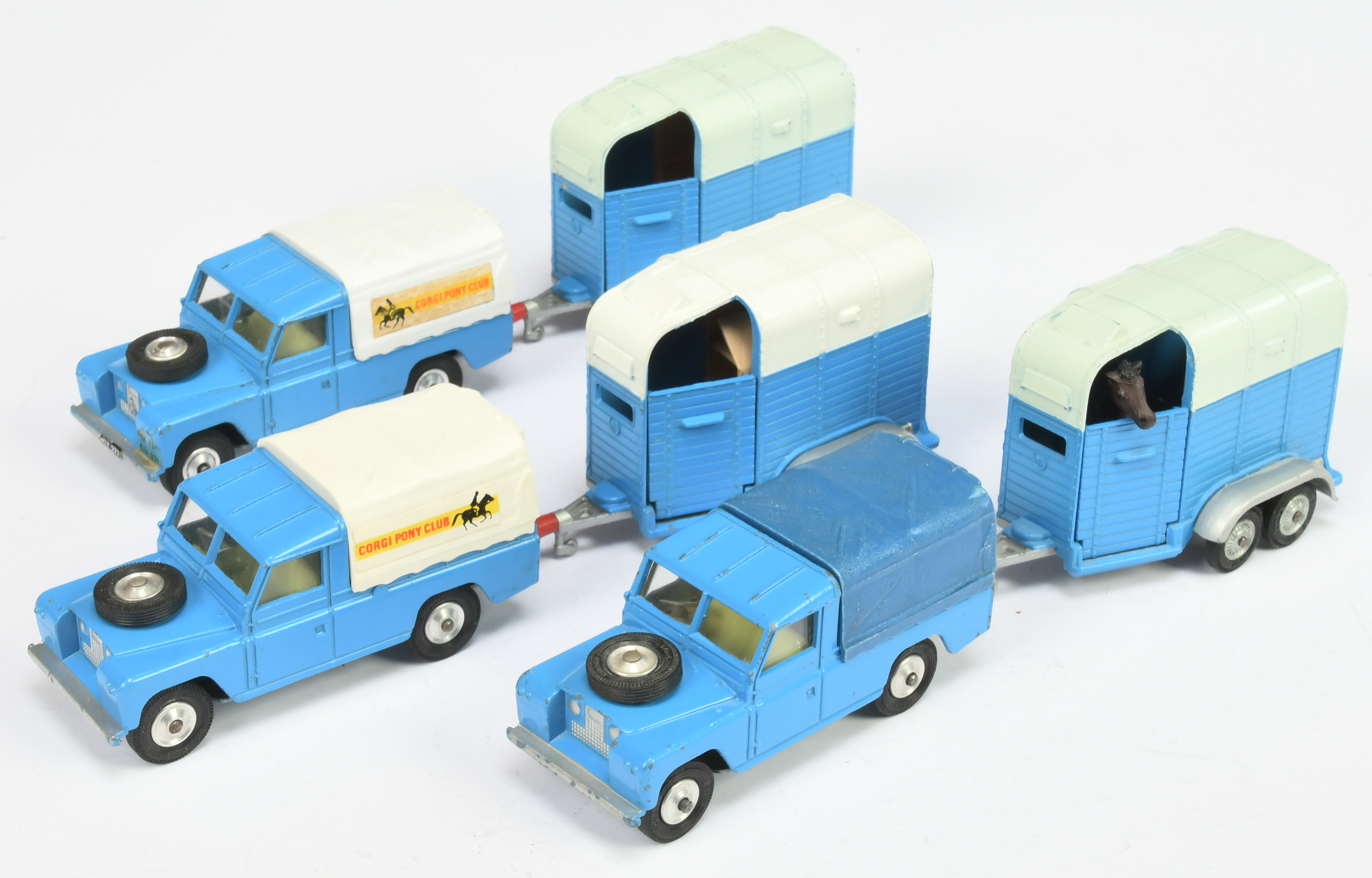 Corgi Toys Unboxed Group Of Land Rovers  With Beaufort Double Horse Box To Include - (1) Blue, le...