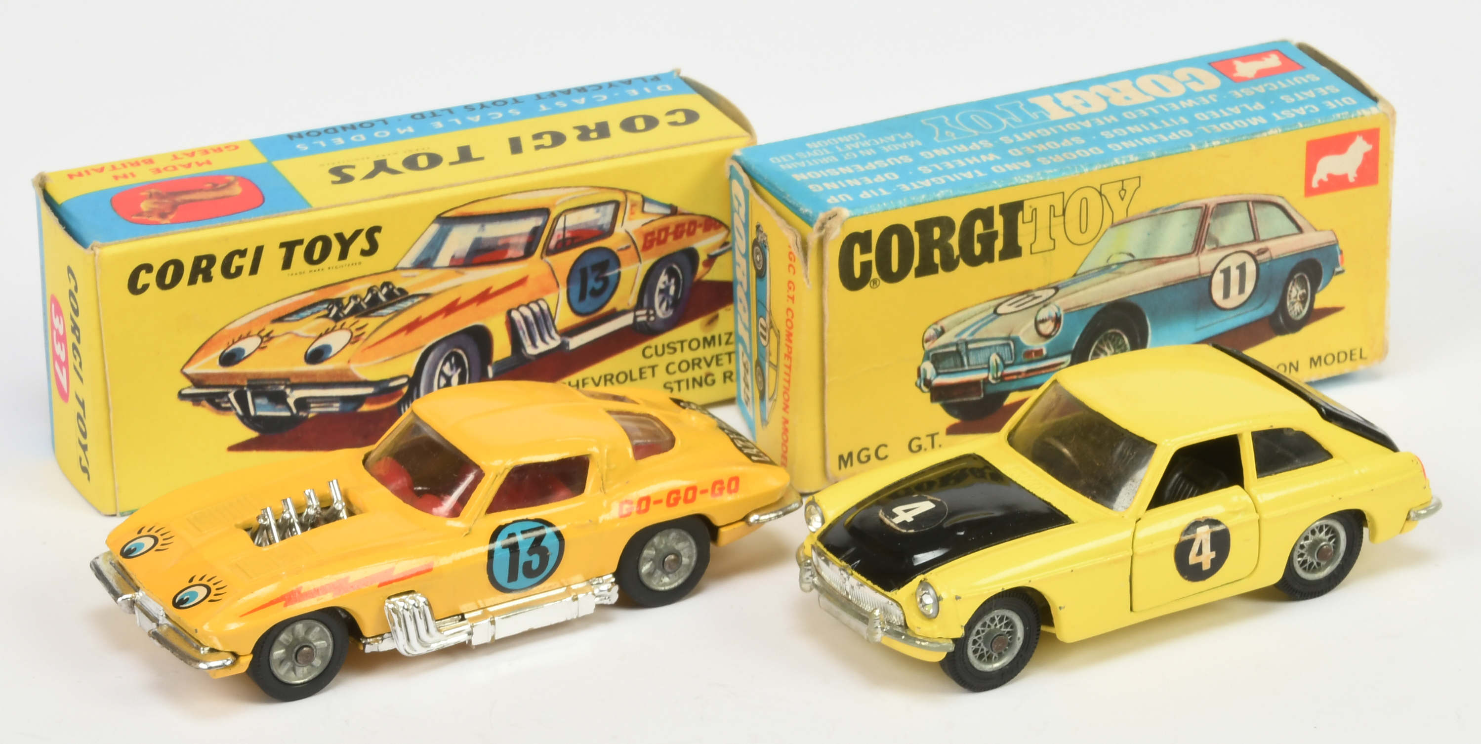 Corgi Toys 337 Customized Chevrolet Corvette Stingray - Yellow, red interior, chrome trim and cas...