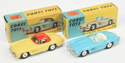 Corgi Toys 303 Mercedes 300SL Open Roadster - Light blue, white interior, silver trim, flat spun ...