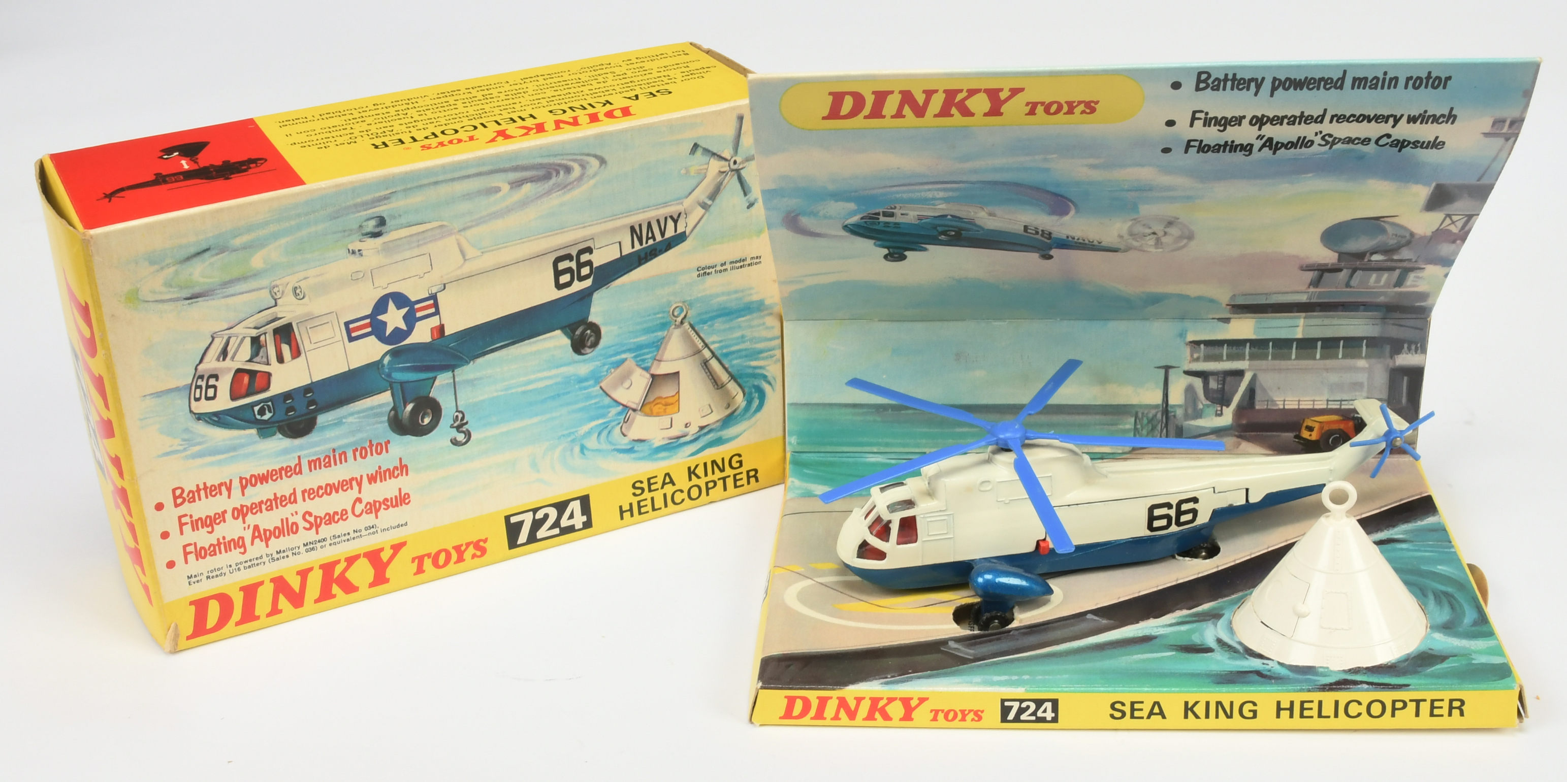 Dinky Toys Aircraft 724 Sea King Helicopter White and blue, red interior with No.66 