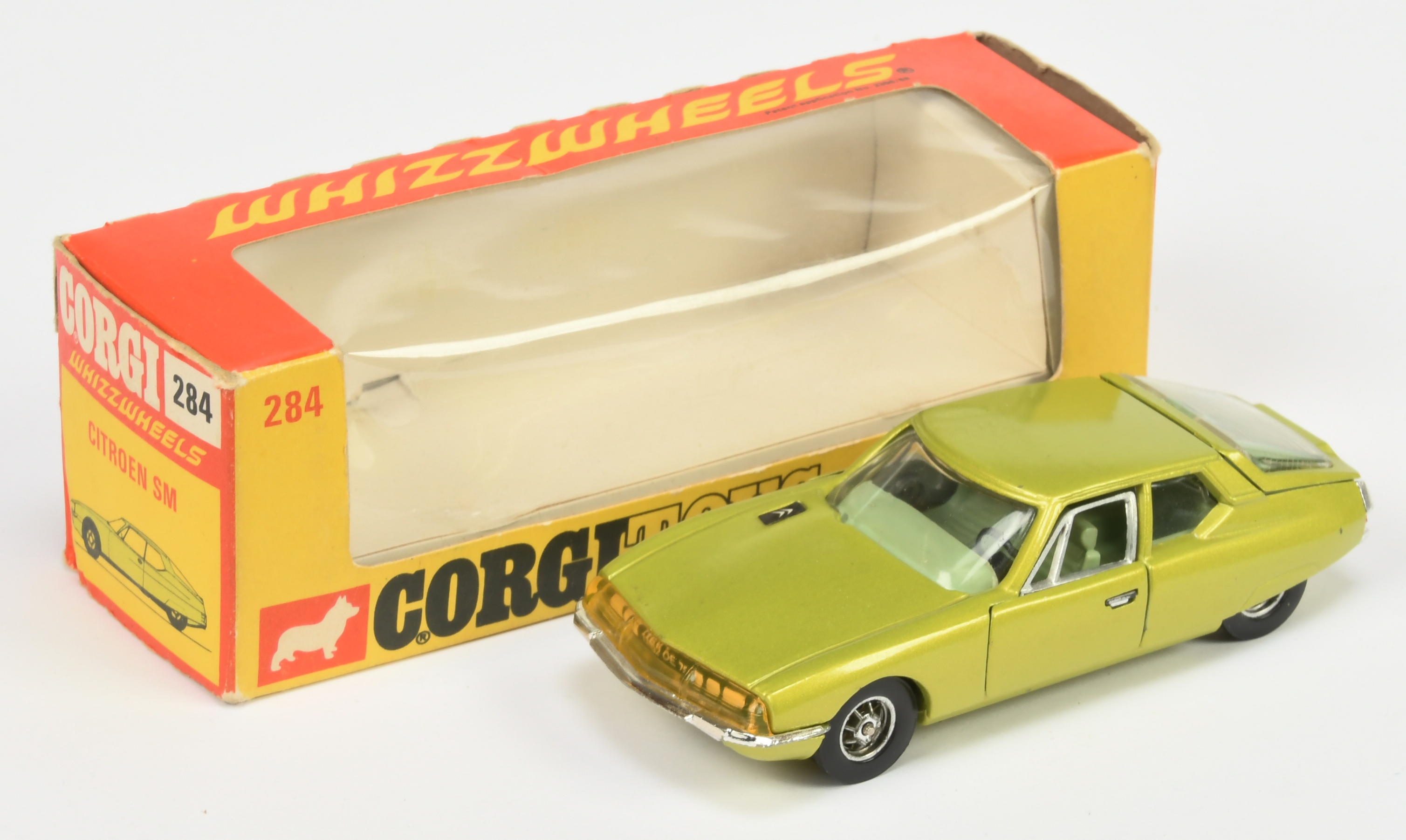 Corgi Toys Whizzwheels 284 Citroen SM - Metallic Lime body, pale green interior, chrome trim, spo...
