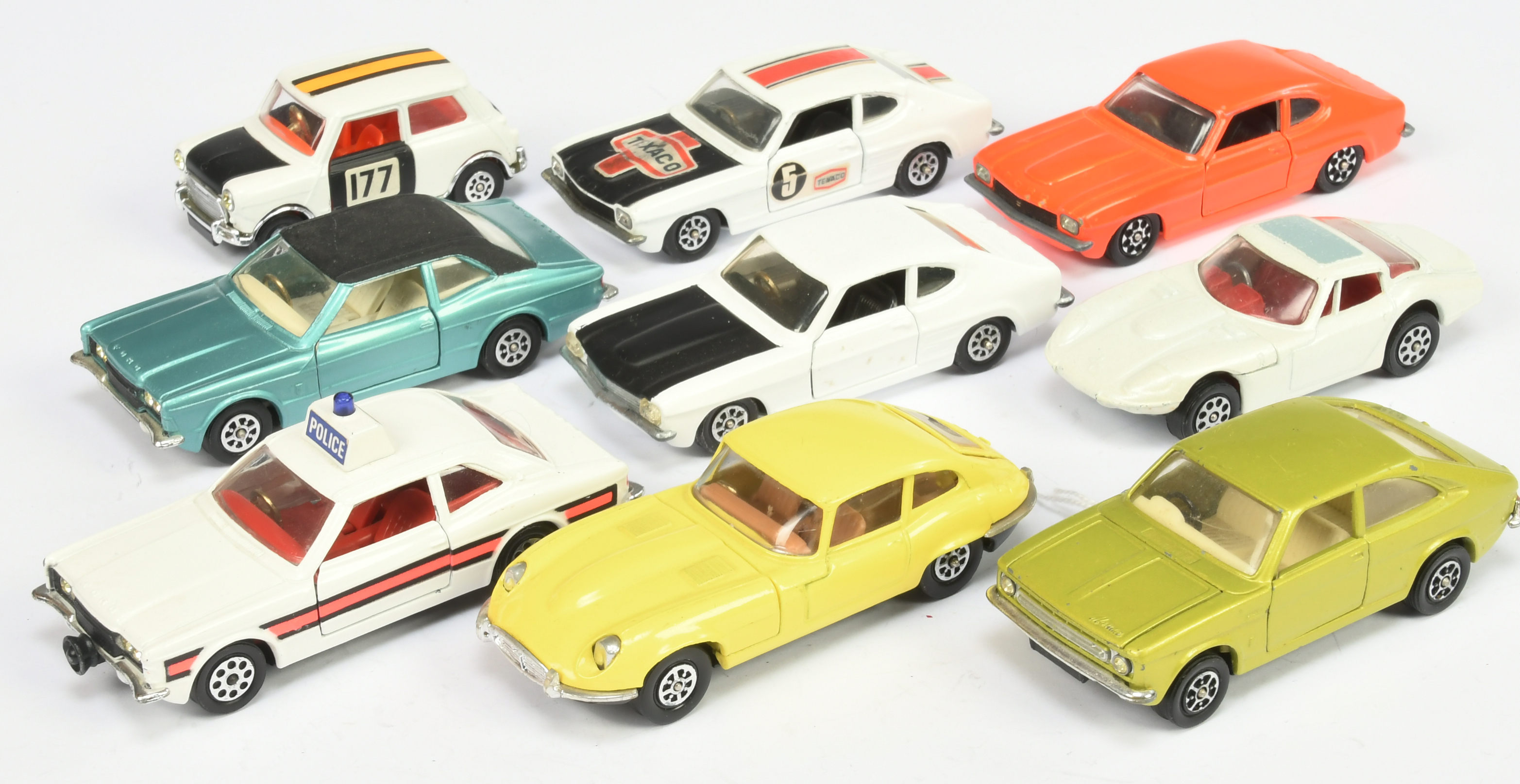 Corgi Toys Unboxed Whizzwheels Group To Include - Jaguar Type E - Yellow, Ford Capri - Fluorescen...