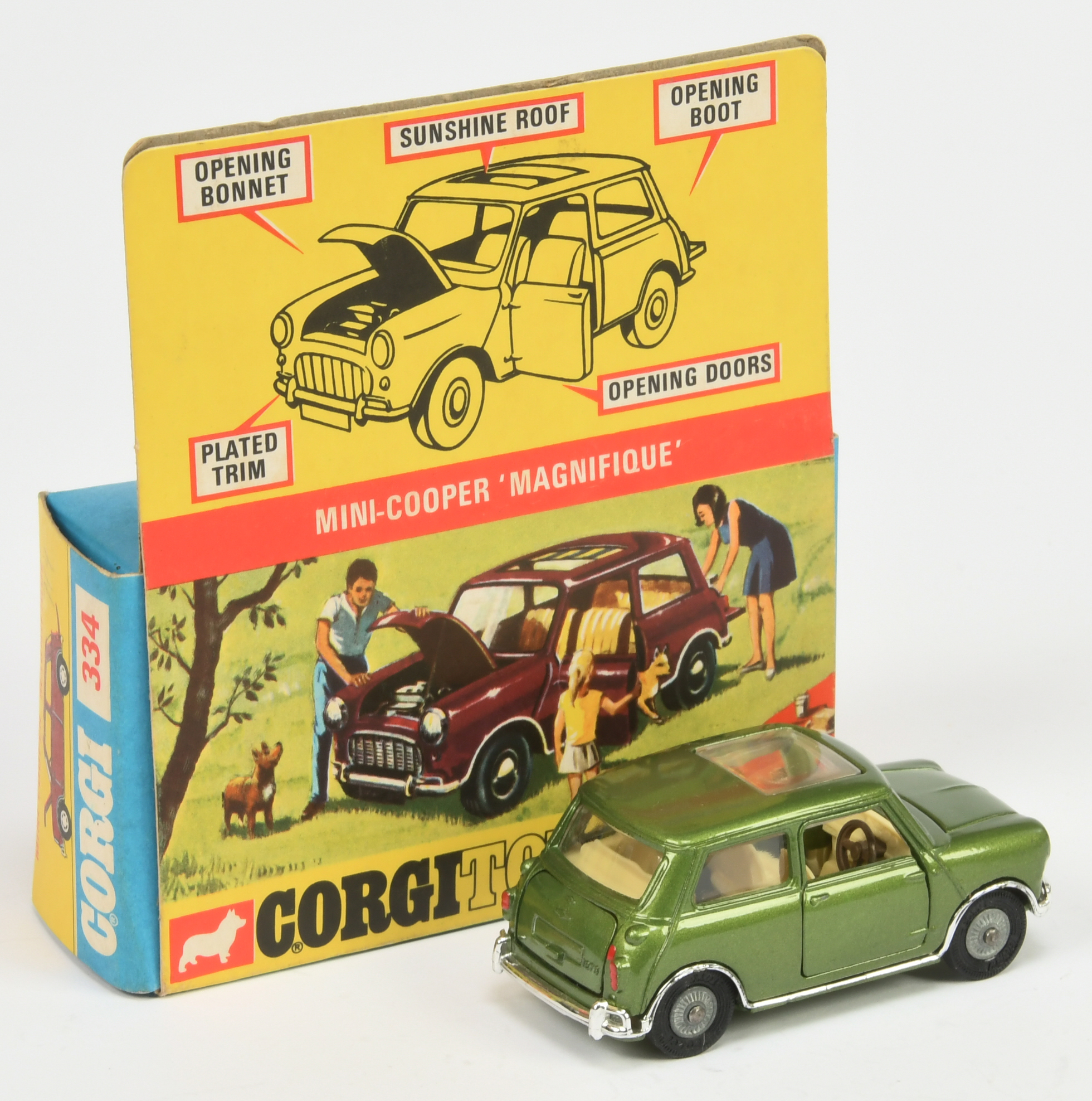 Corgi Toys 334 BMC Mini Cooper S "Magnifique" - Green body, cream interior, chrome trim, with wor... - Image 2 of 2