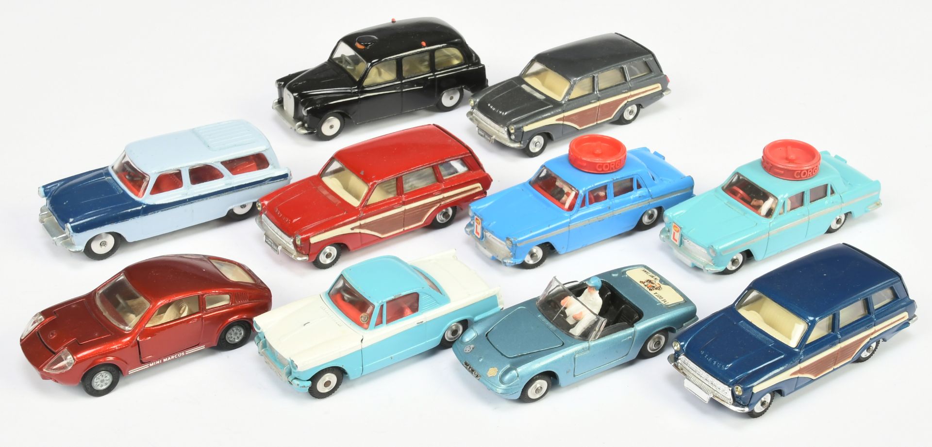 Corgi Toys Unboxed Group  To Include - Austin A60 "Motor School" Export issue - blue body, Lotus ...