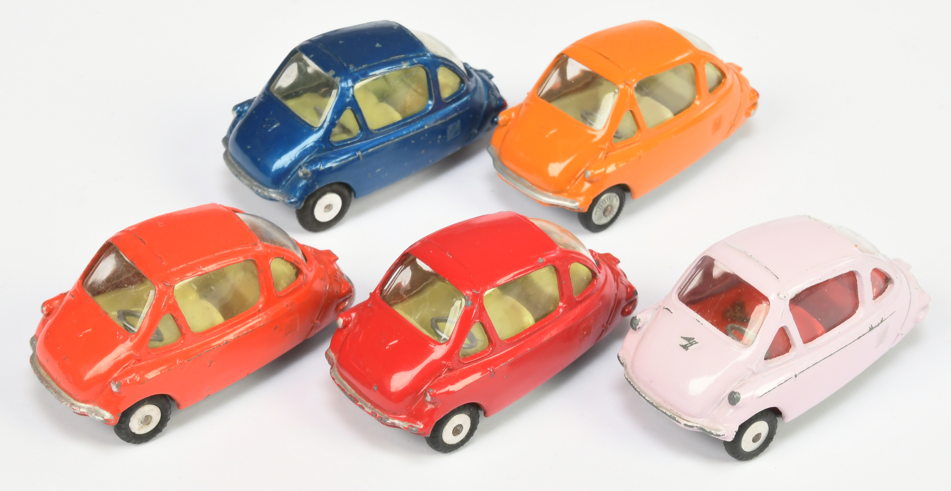 Corgi Toys Unboxed Group Of 5 Heinkel Economy Cars   To Include - (1) Mauve with red interior (2)...