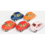 Corgi Toys Unboxed Group Of 5 Heinkel Economy Cars   To Include - (1) Mauve with red interior (2)...