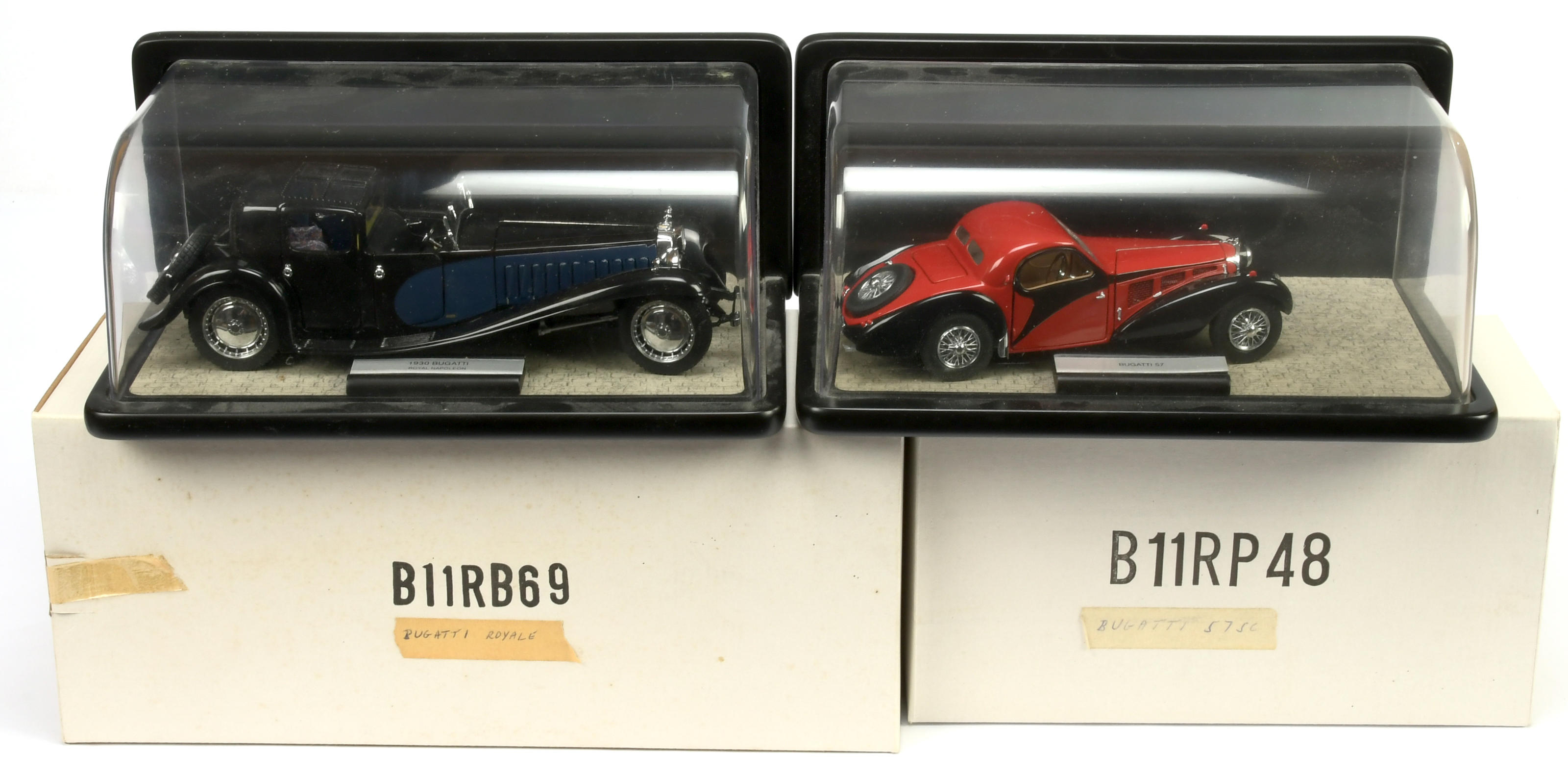 Franklin Mint (1/24th) Scale A Pair - (1) Bugatti 57 - Red and black and (2) Bugatti Royal Napole...