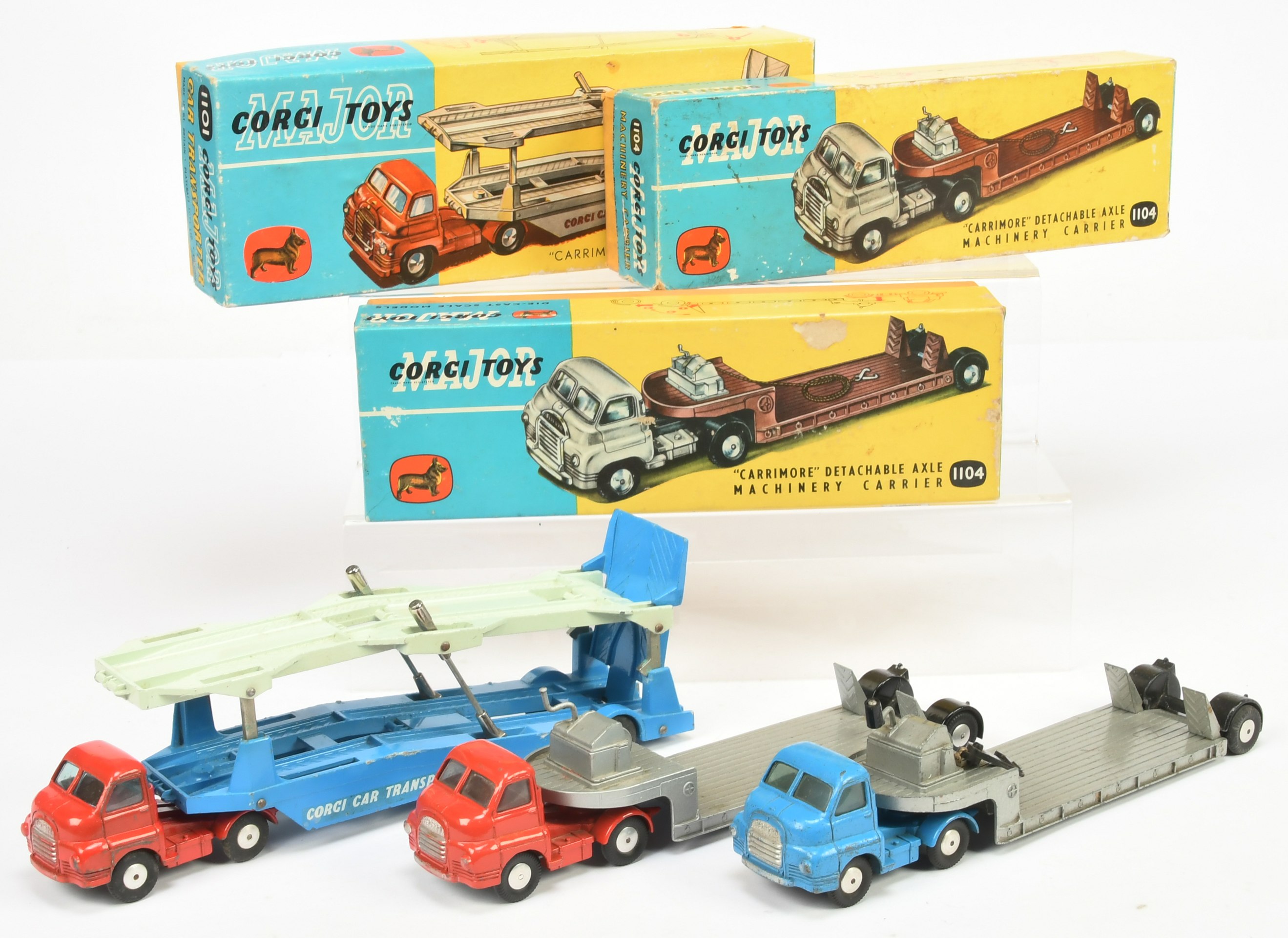 Corgi Toys A Group Of 3  - (1) 1101 Bedford Type S Carrimore  Car Transporter - Red and blue plus...
