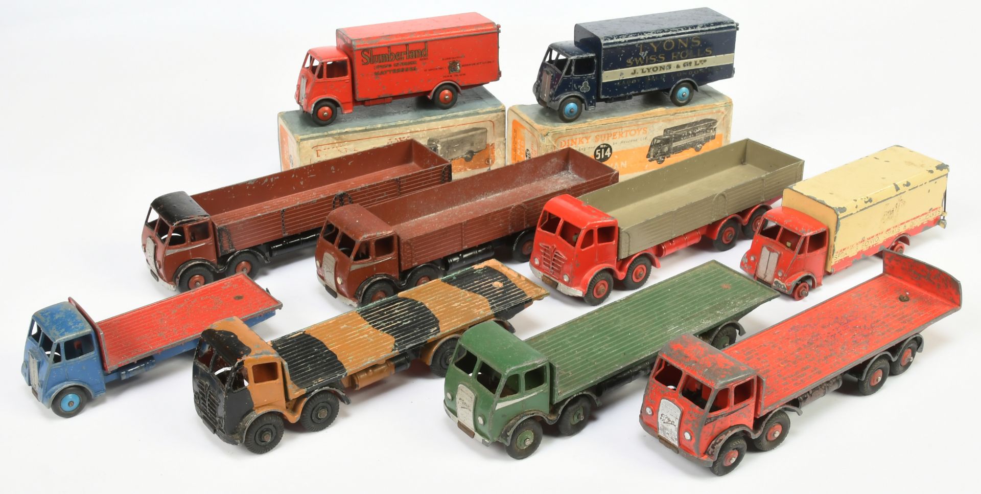Dinky Toys Group To Include Foden (Type 2) Diesel Wagon, (Type 1) flat Truck With Tailboard, Guy ...