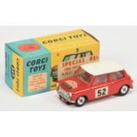 Corgi Toys 321 BMC Mini Cooper S "Rallye Monte Carlo" - Red body and interior,  white roof,  silv...