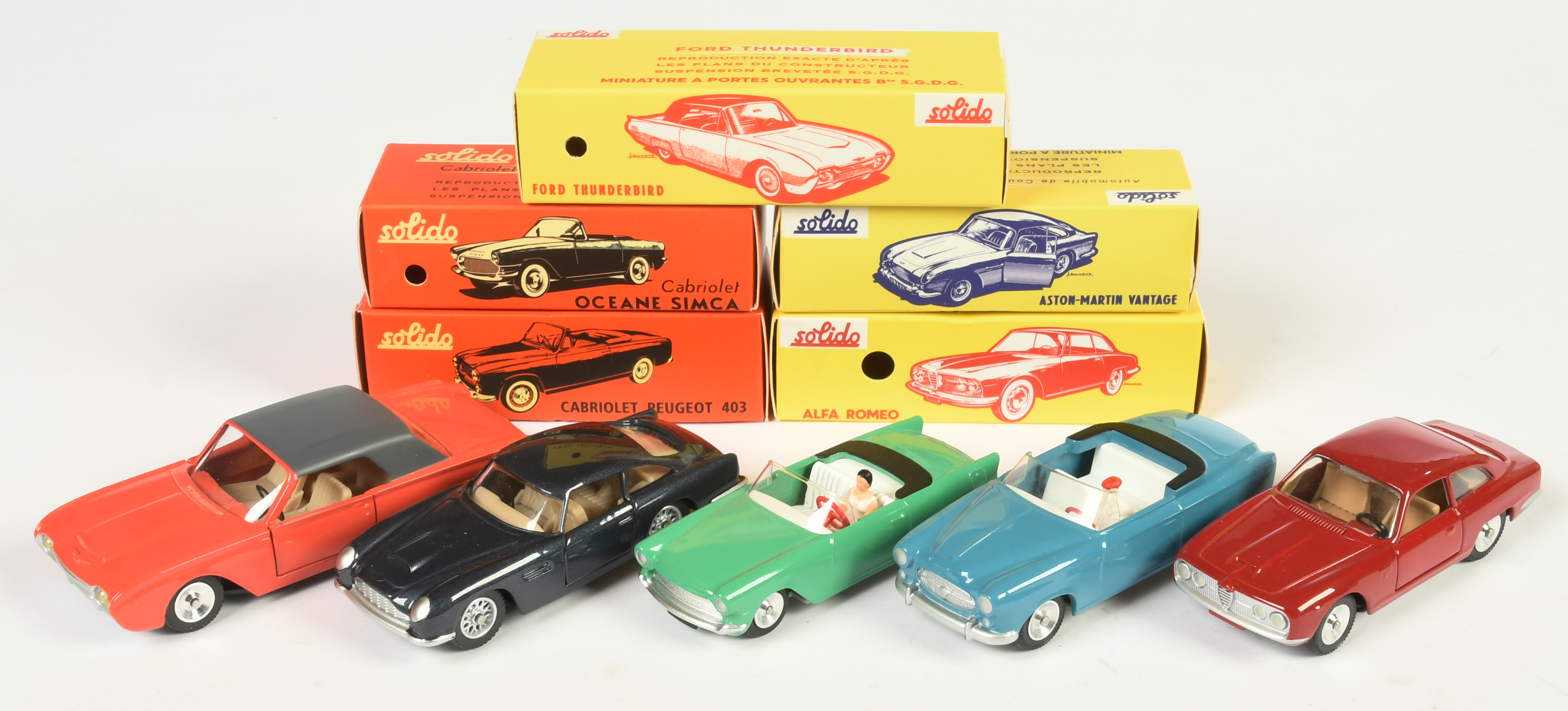 Solido Cars Group Of 5 To Include - 128 Ford Thunderbird, 125 Alfa Romeo, 130 Aston Martin Vantag...